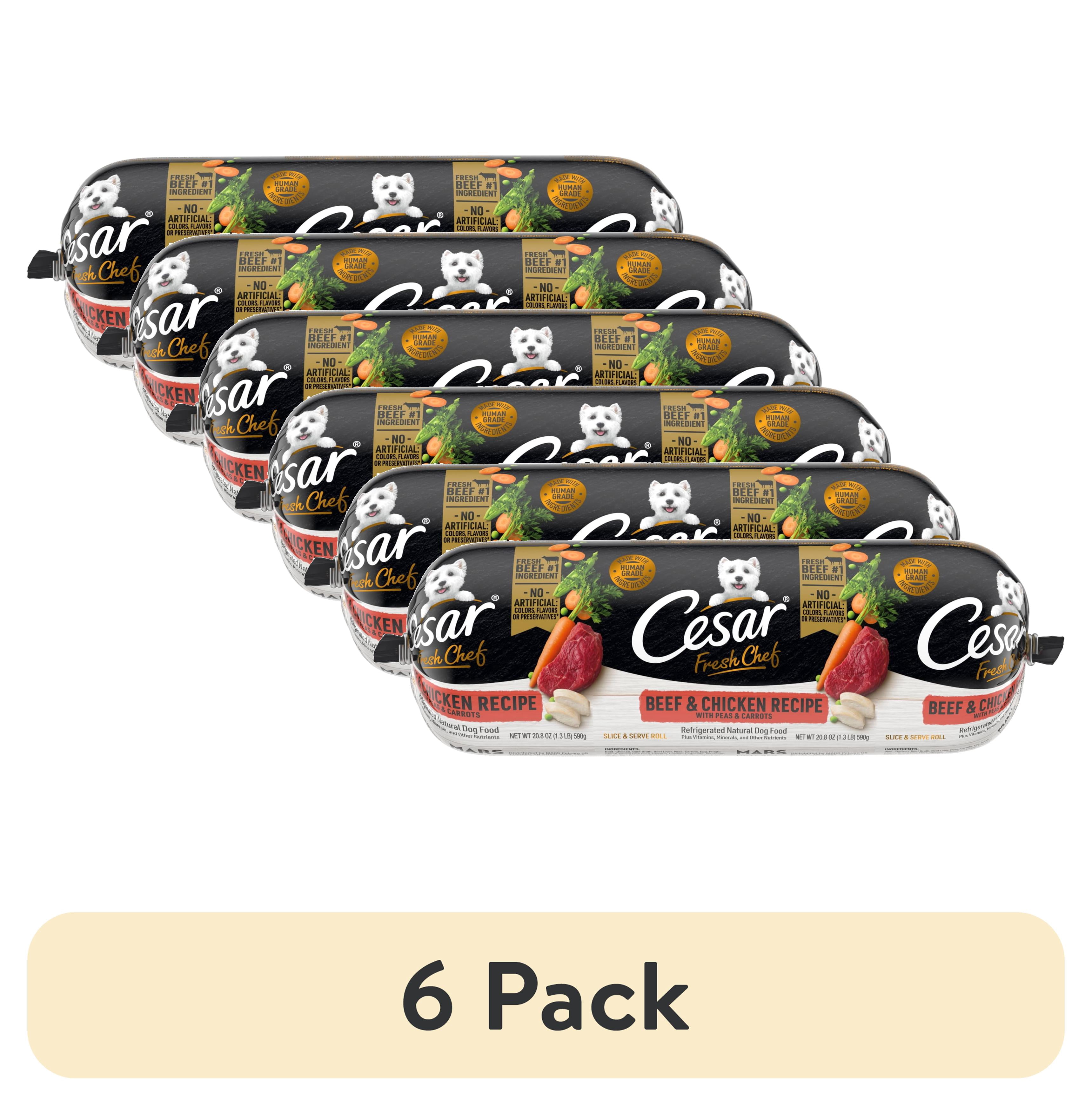(6 pack) Cesar Fresh Chef Beef & Chicken With Peas & Carrots Wet Dog Food, 1.3 Lb Roll