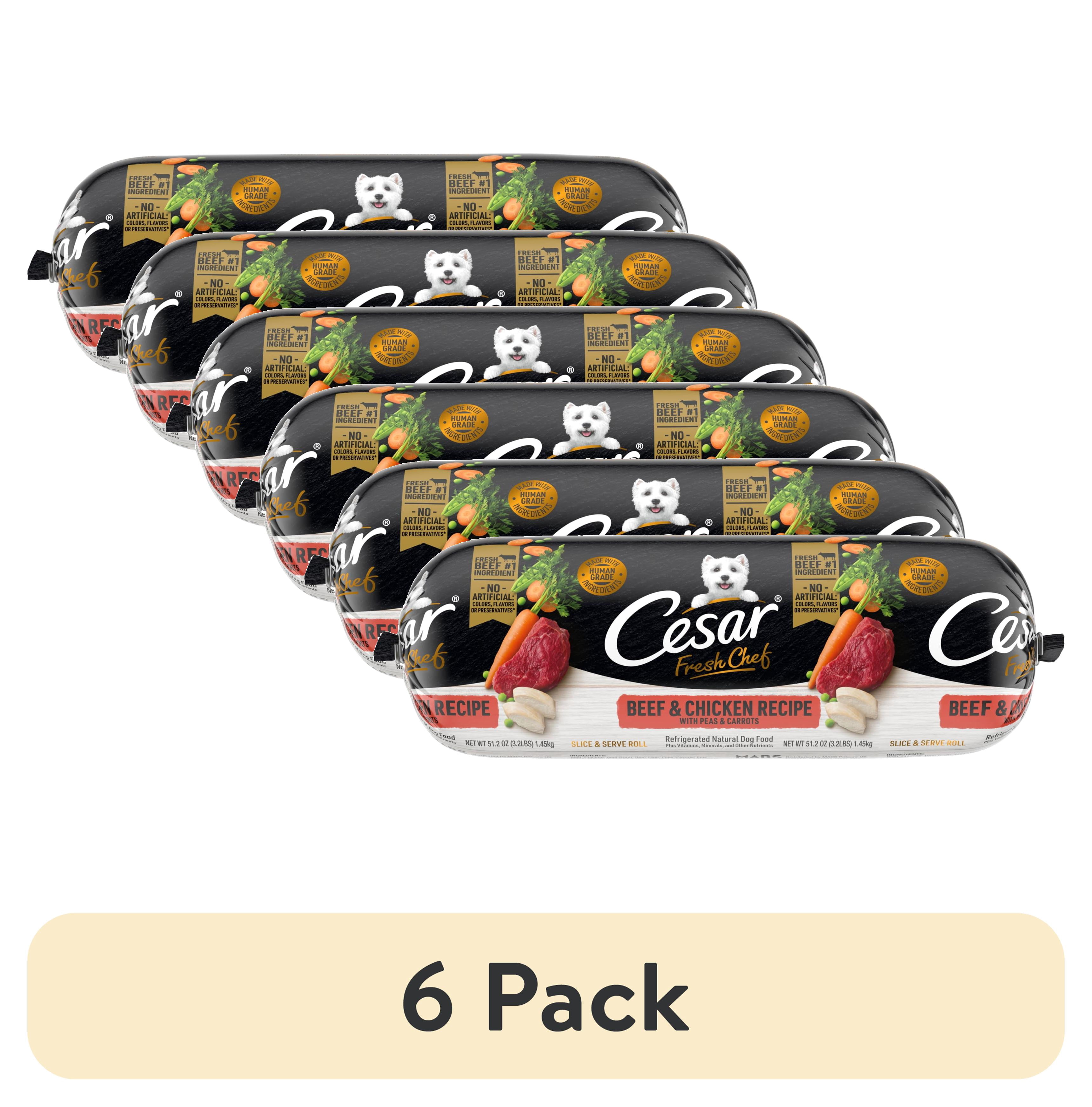(6 pack) Cesar Fresh Chef Beef & Chicken With Peas & Carrots Wet Dog Food, 3.2 Lb Roll