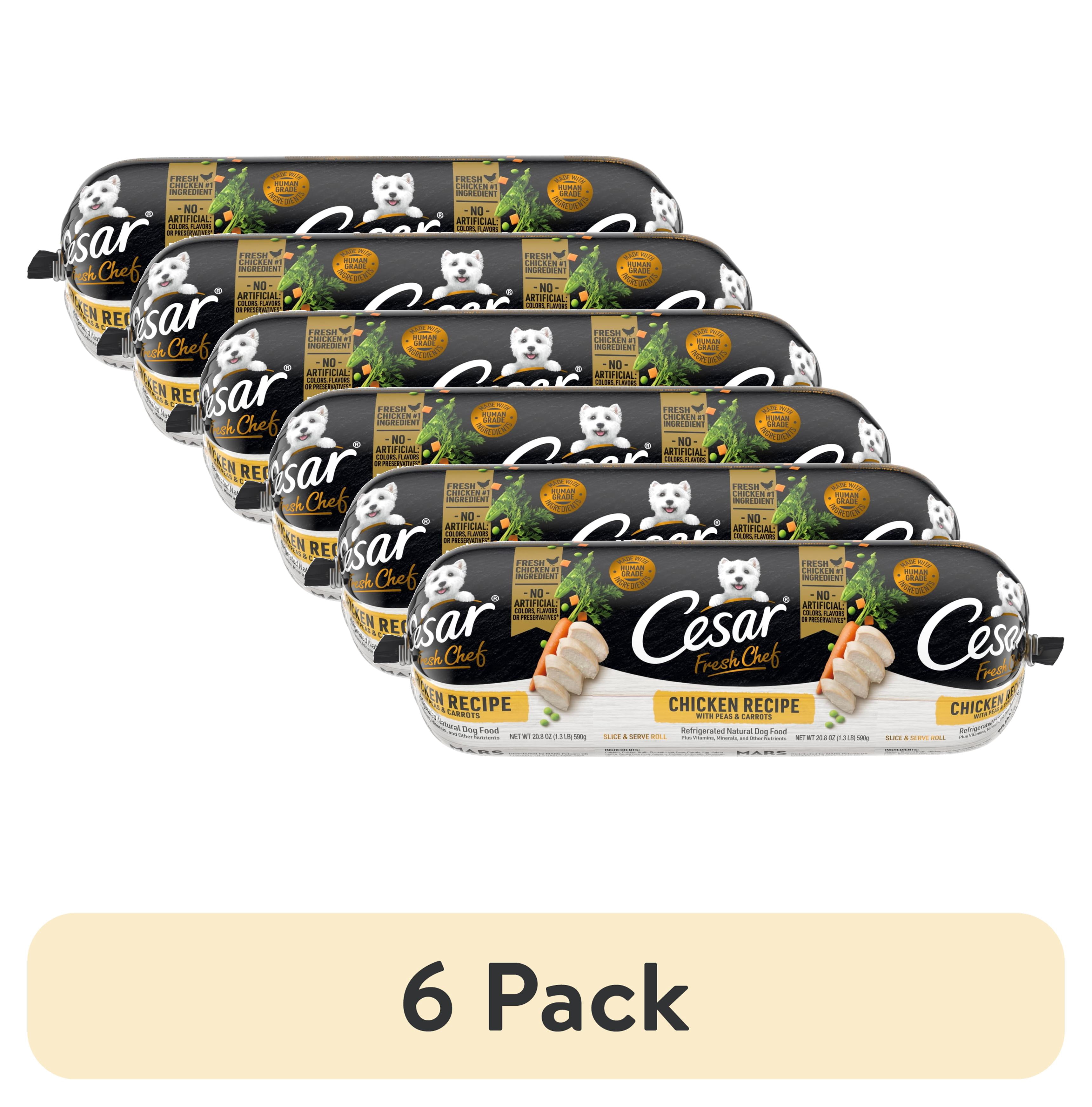 (6 pack) Cesar Fresh Chef Chicken With Peas And Carrots Refrigerated Dog Food Adult, 1.3 Lb. Roll