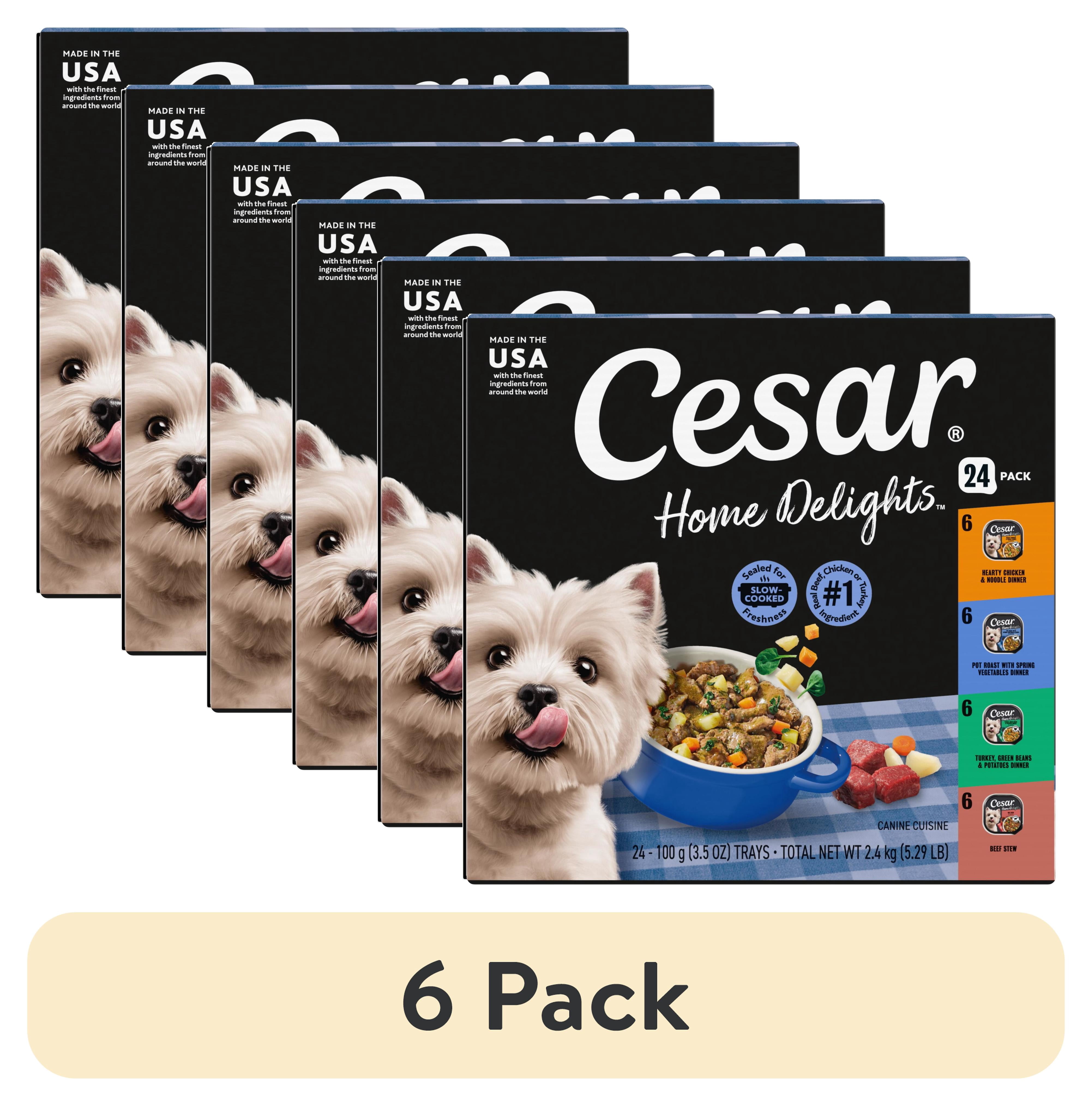 (6 pack) Cesar Home Delights Adult Soft Wet Dog Food, Meat and Poultry Flavors, 3.5 Oz Trays, 24 Count