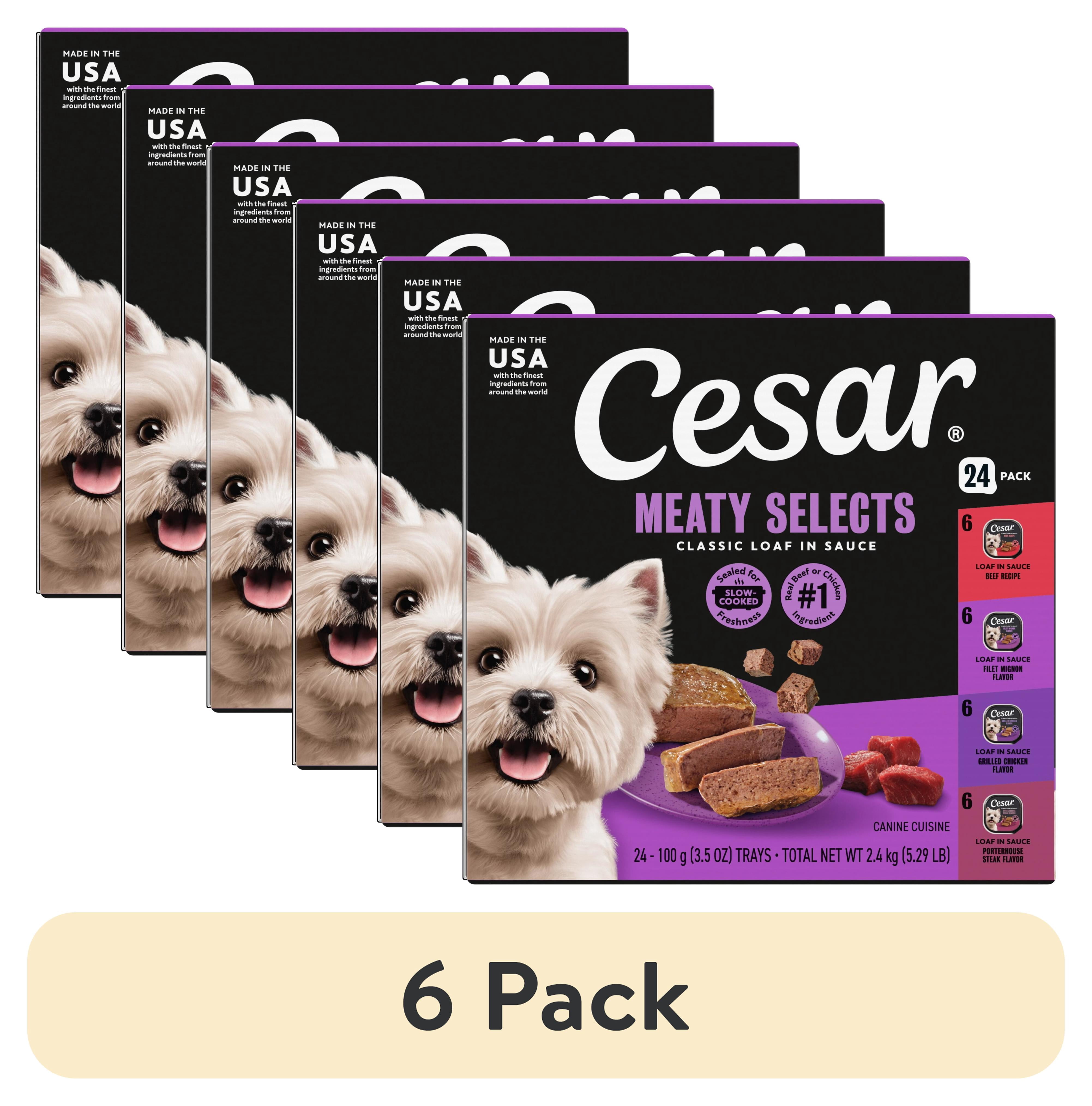 (6 pack) Cesar Loaf In Sauce Beef And Chicken Flavors Adult Wet Dog Food Variety Pack, 3.5 Oz Trays, 24 Ct.