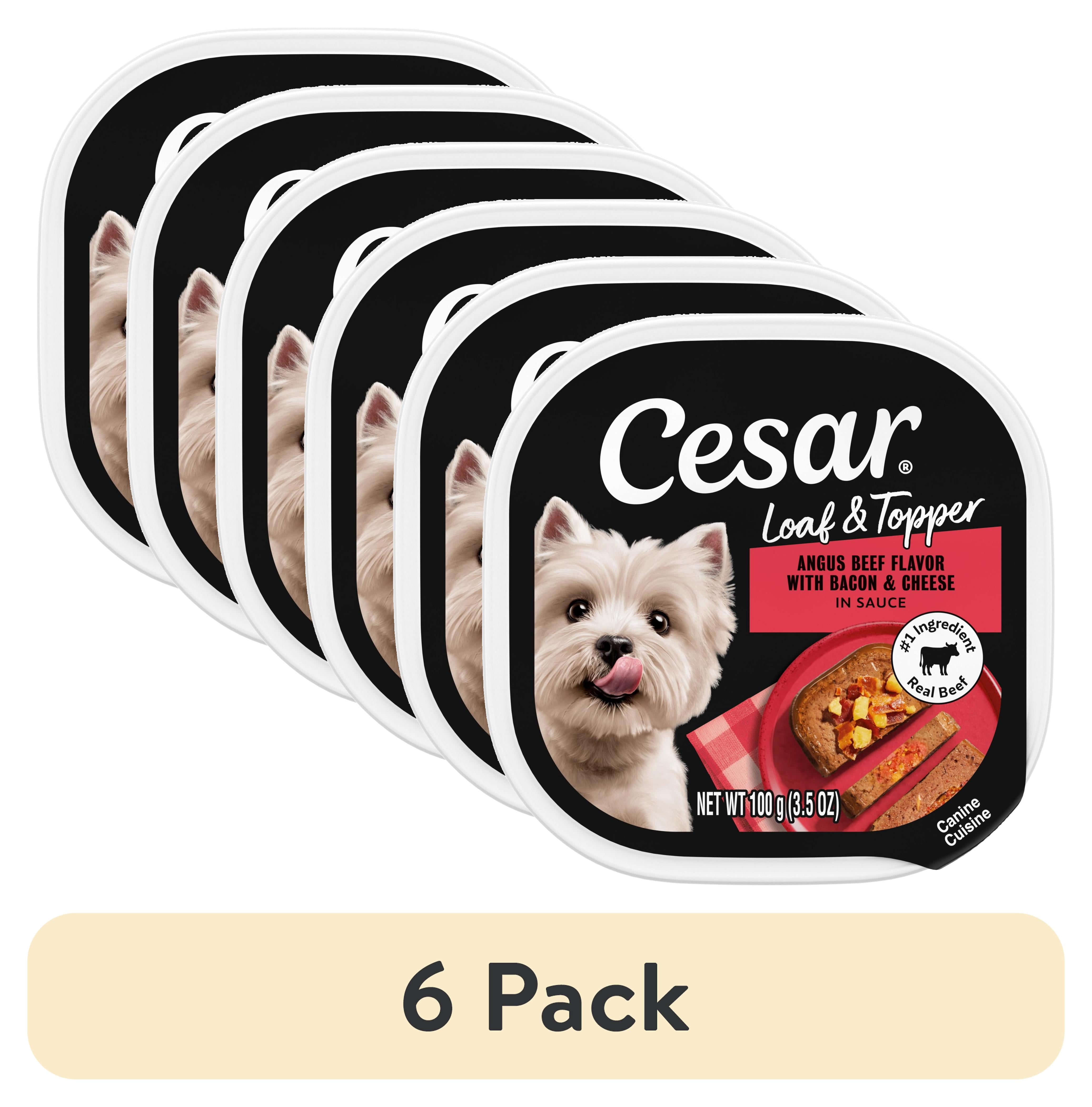 (6 pack) Cesar Loaf & Topper Angus Beef Flavor With Bacon & Cheese Wet Dog Food, 3.5 Oz Tray