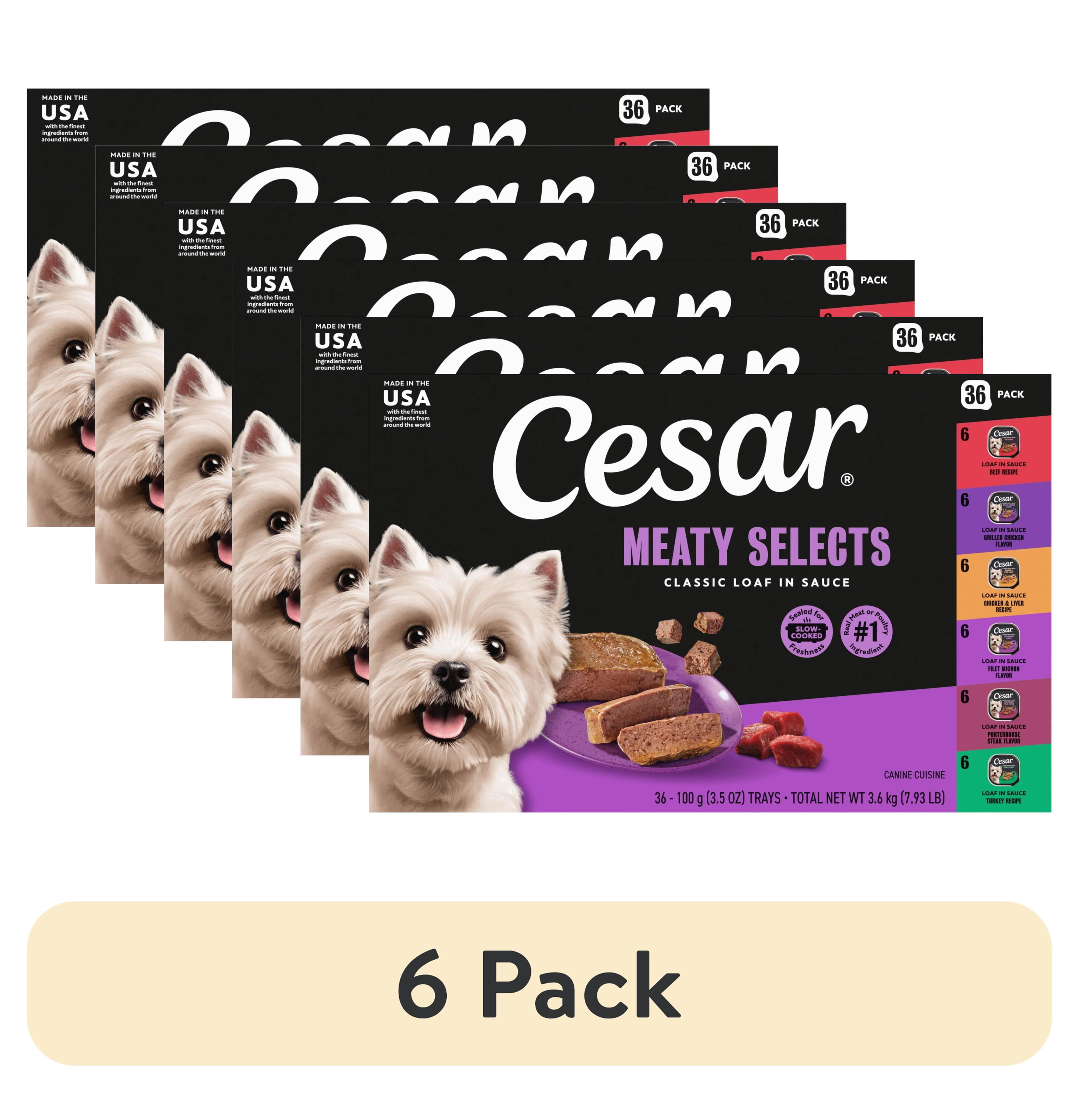 (6 pack) Cesar Loaf in Sauce Poultry and Beef Flavors Adult Wet Dog Food Variety Pack, 3.5 oz Trays, 36 Ct.