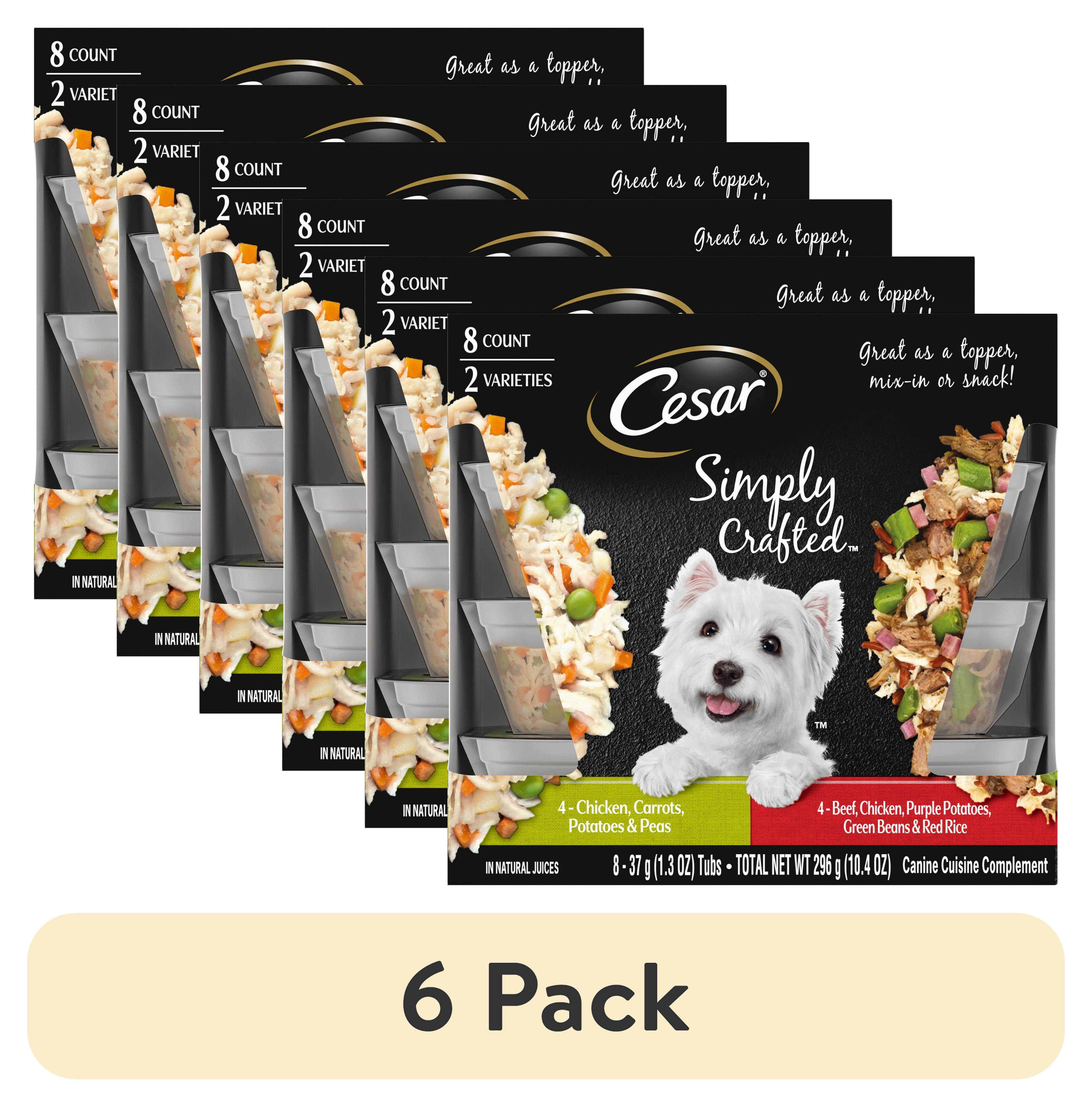 (6 pack) Cesar Simply Crafted Chicken And Beef Recipes Variety Pack Dog Food Toppers, 1.3 Oz Tubs (8 Ct)