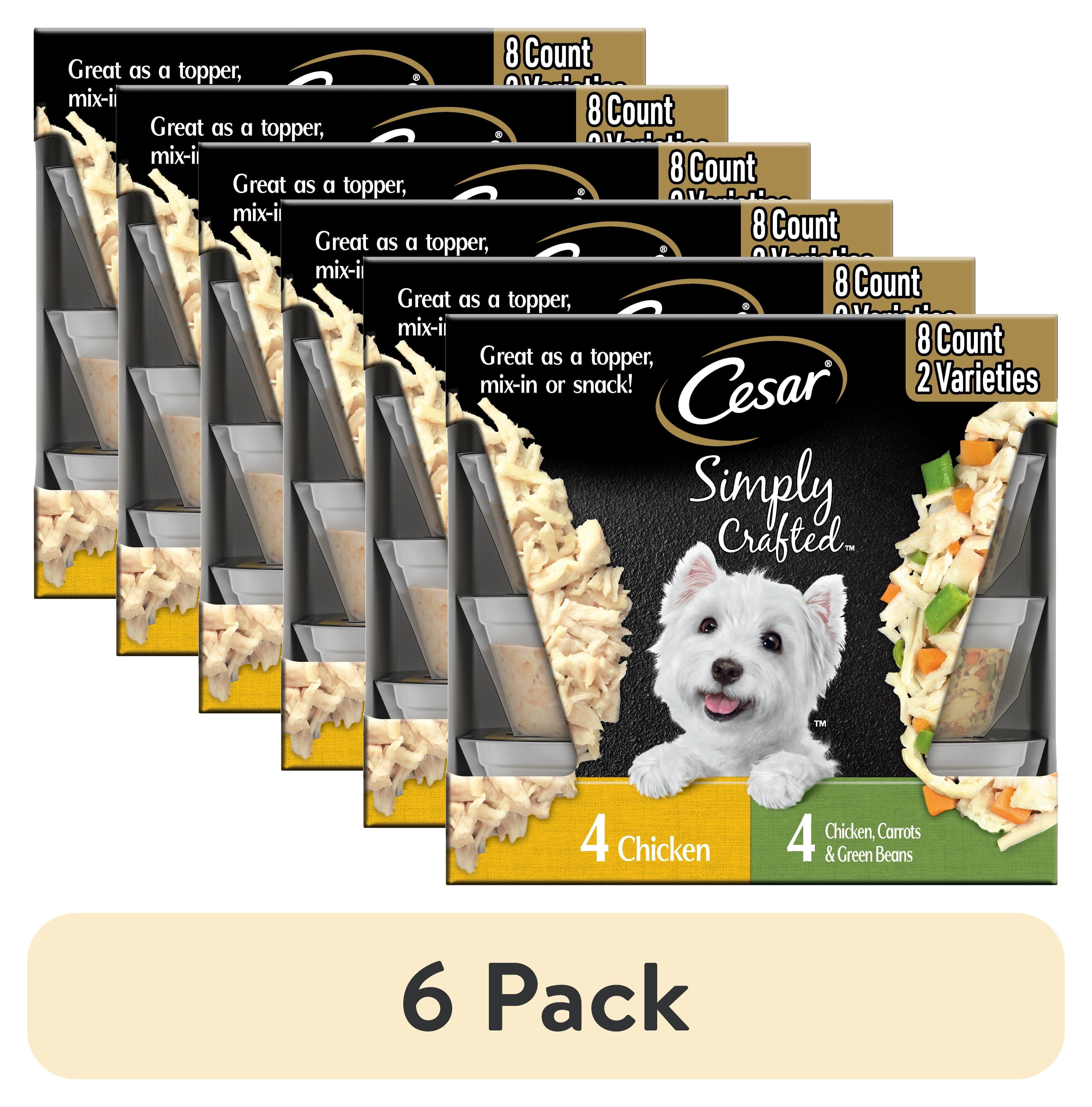 (6 pack) Cesar Simply Crafted Chicken Variety Pack Wet Dog Food Meal Toppers, 1.3 oz Tubs (8 Count)