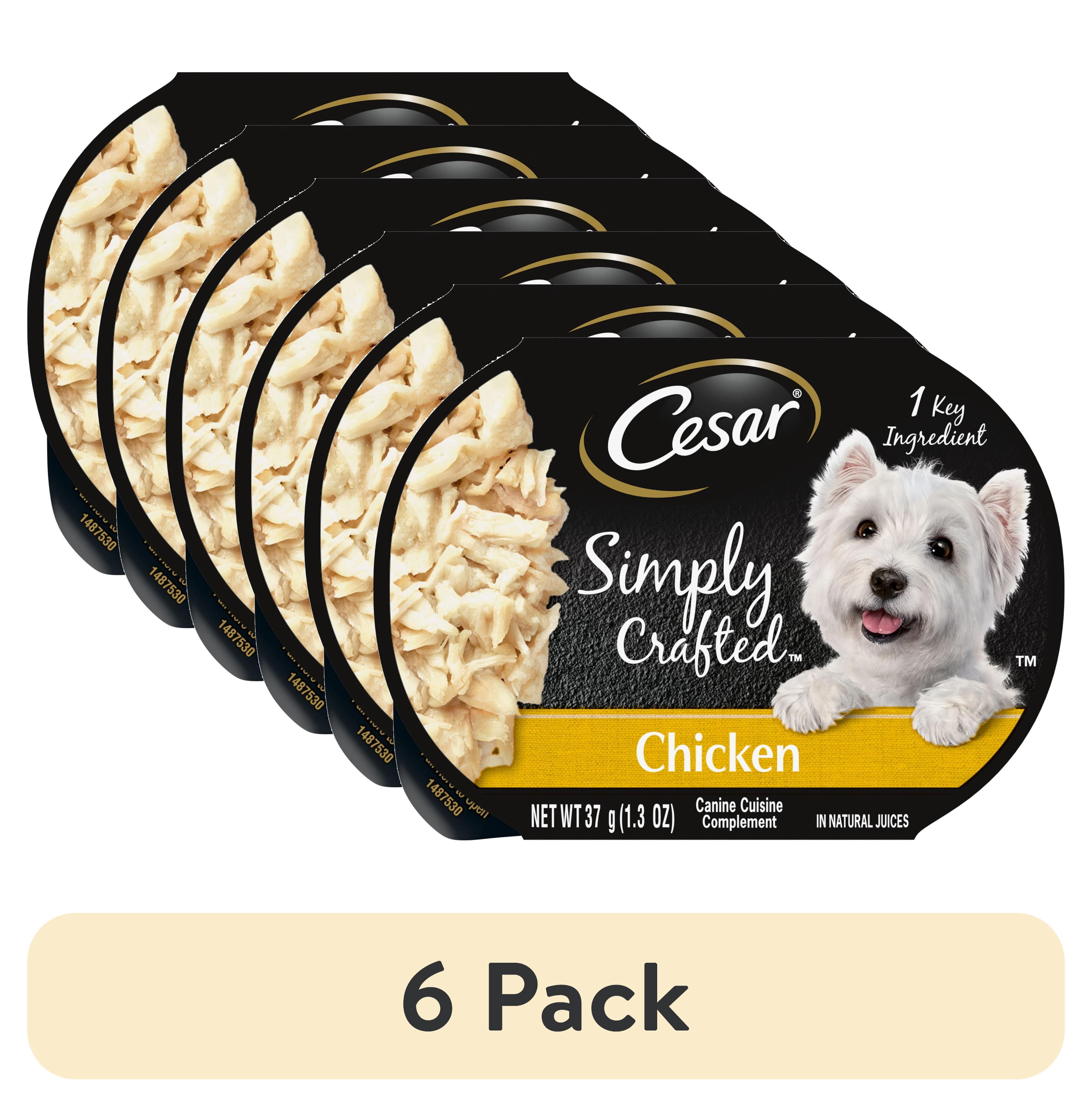 (6 pack) Cesar Simply Crafted Chicken Wet Dog Food, 1.3 Oz Tub