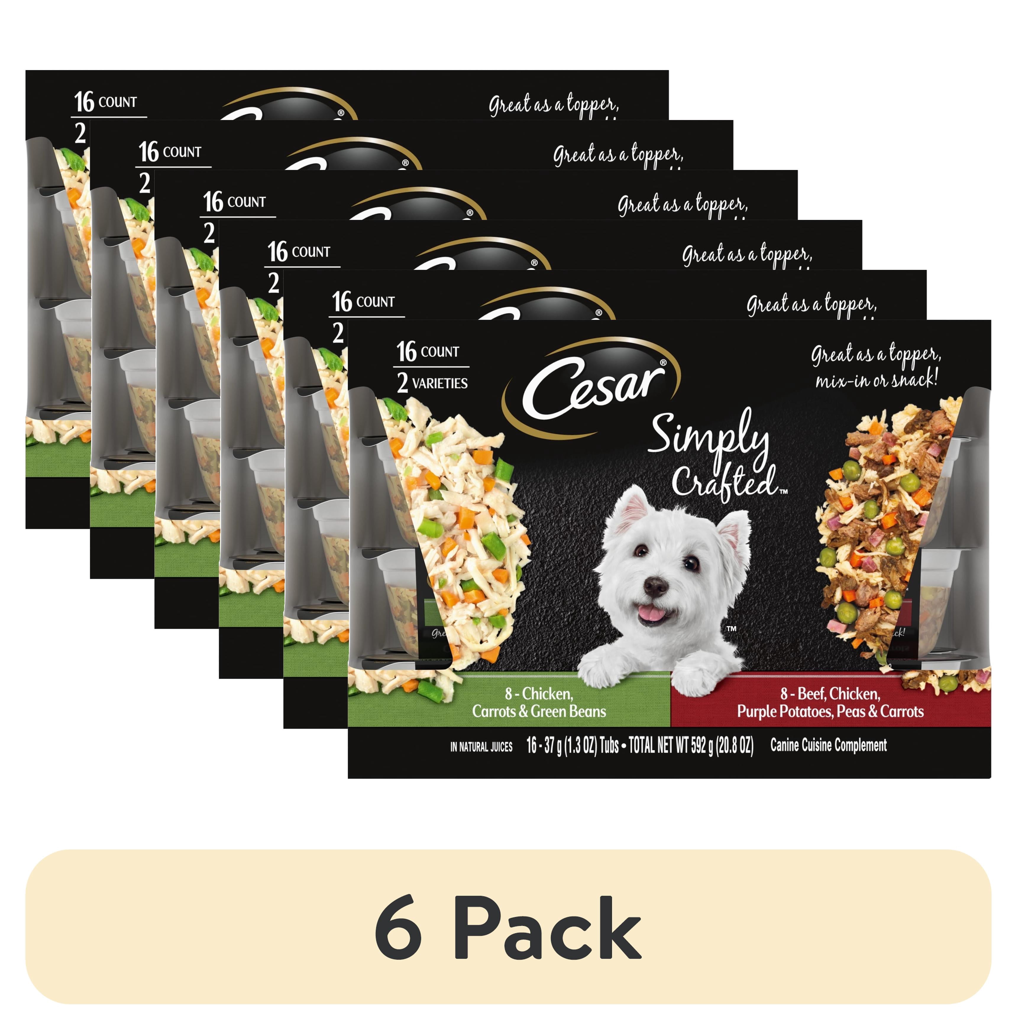 (6 pack) Cesar Simply Crafted Wet Dog Food Variety Pack, 1.3 oz Tubs (16 Pack)