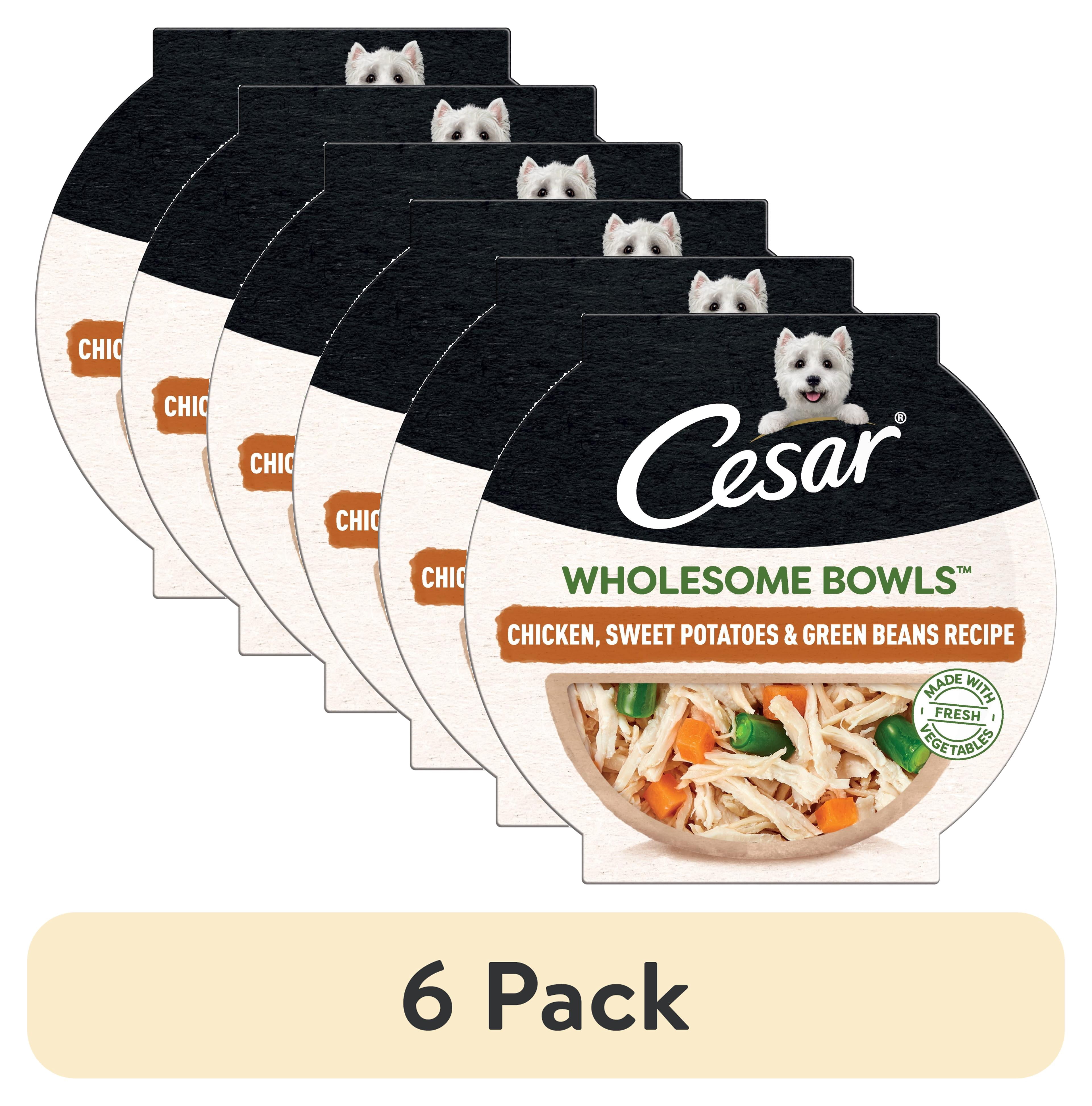 (6 pack) Cesar Wholesome Bowls Chicken, Sweet Potato & Green Beans Recipe Adult Wet Dog Food, 3 Oz Bowl
