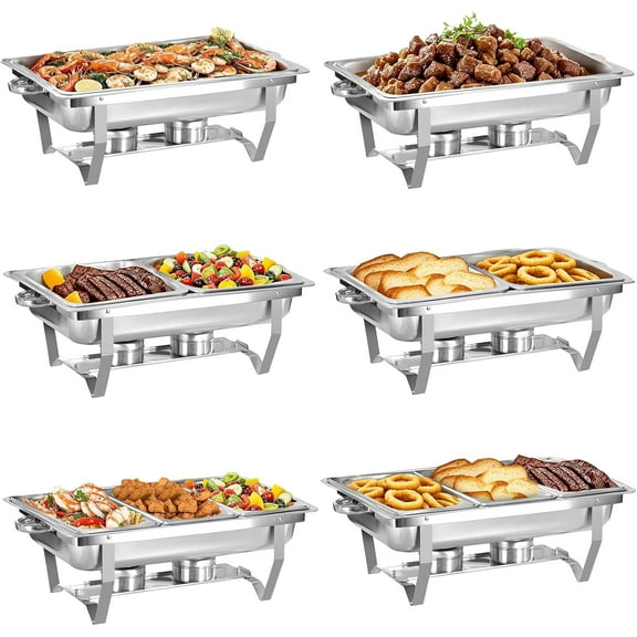 6 pack Chafing Dishes for Buffet of Stainless Steel Food Warmers 9 QT Chafers and Buffet Warmers Sets Commercial Catering Chafers, 12 Pans（full size+ 1/2 size+ 1/3 size)