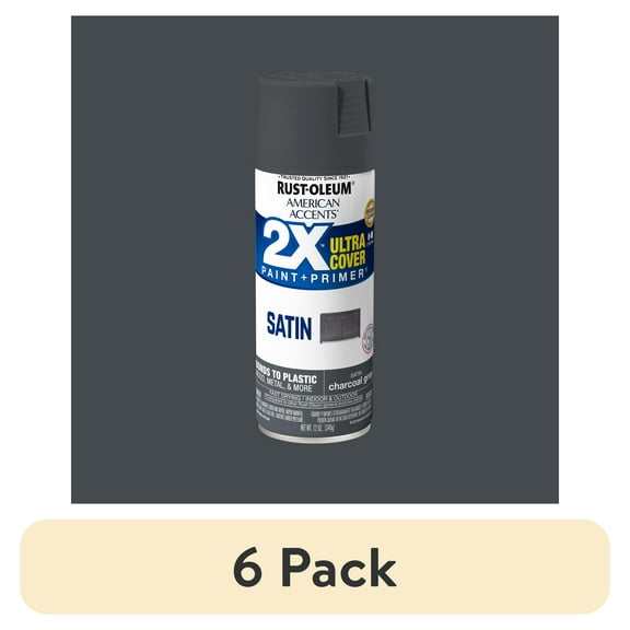 (6 pack) Charcoal Gray, Rust-Oleum American Accents 2X Ultra Cover Satin Spray Paint-342064, 12 oz