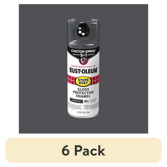 (6 pack) Charcoal Gray, Rust-Oleum Stops Rust Custom Sprays 5 in 1 Gloss Spray Paint-376888, 12 oz