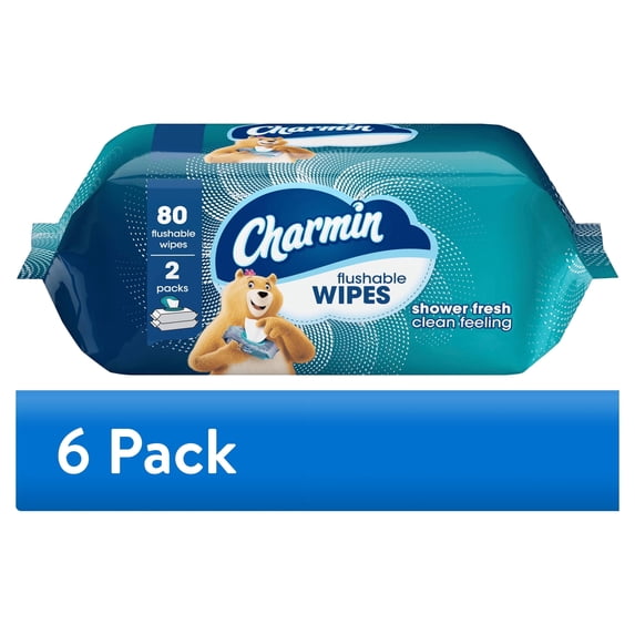 (6 pack) Charmin Flushable Wipes, 2 Flip-Top Packs, 40 Wipes per Pack, 80 Total Wipes