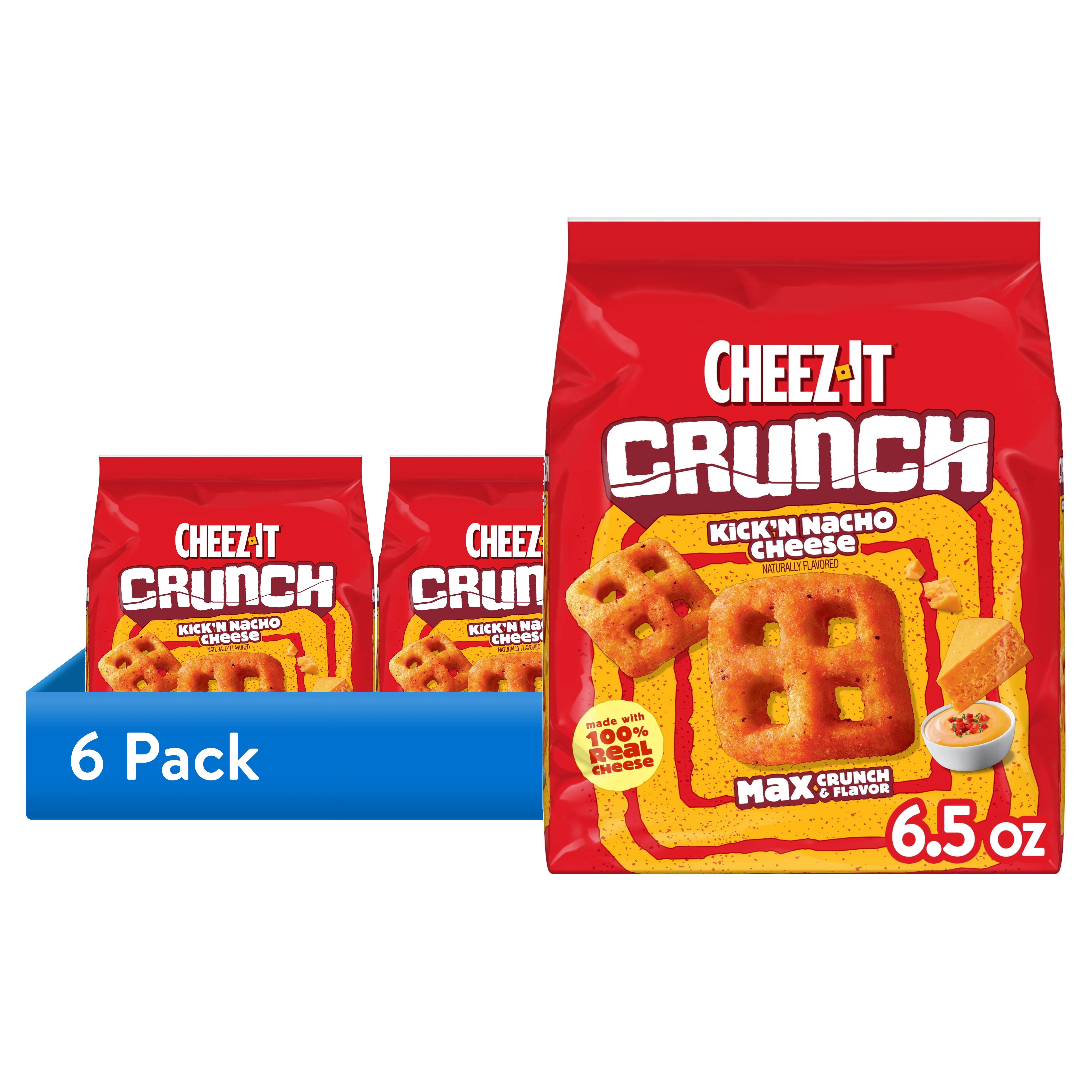(6 pack) Cheez-It Crunch Kick'n Nacho Cheese Cheesy Baked Snacks, Lunch Snacks, 6.5 oz