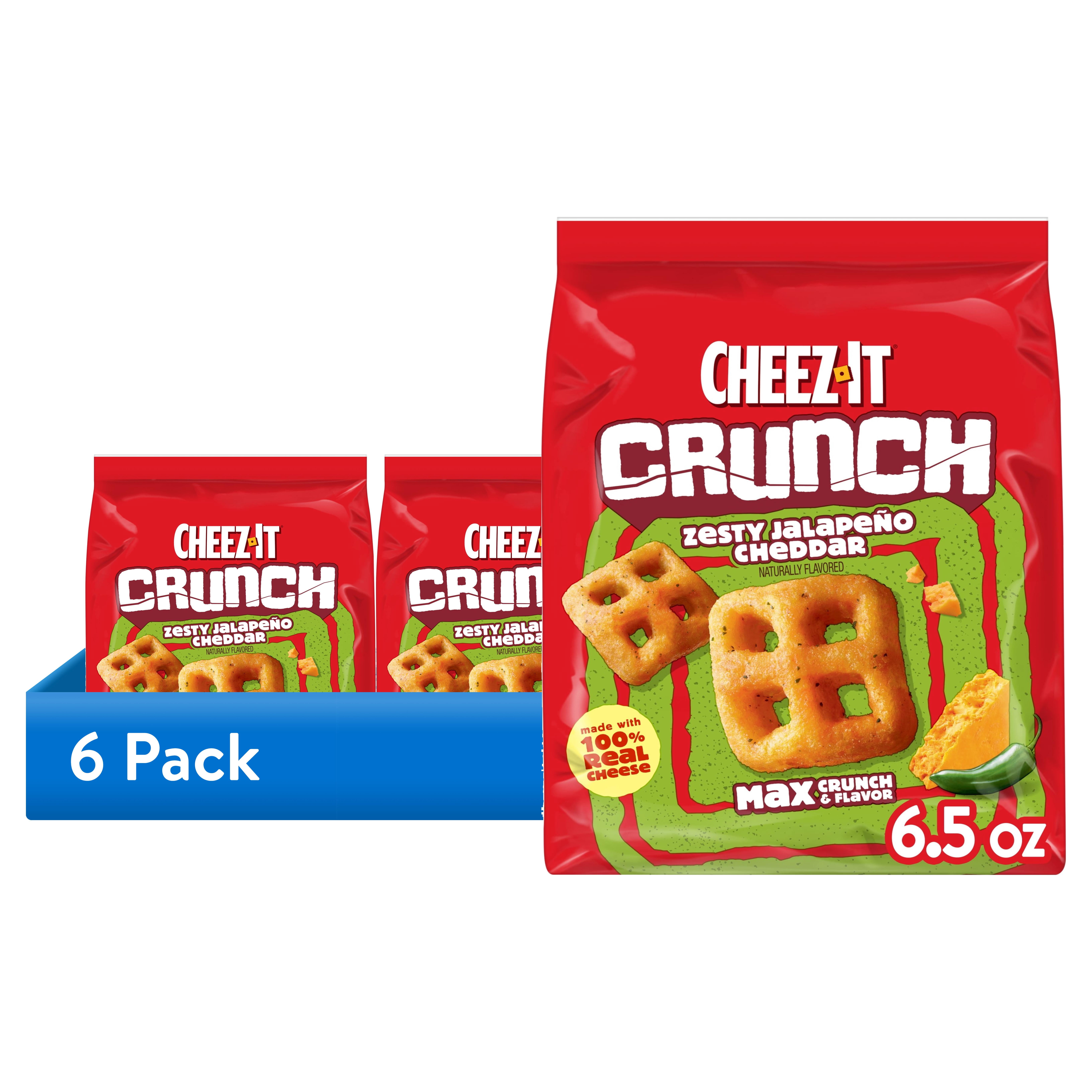 (6 pack) Cheez-It Crunch Zesty Jalapeno Cheddar Cheesy Baked Snacks, Lunch Snacks, 6.5 oz