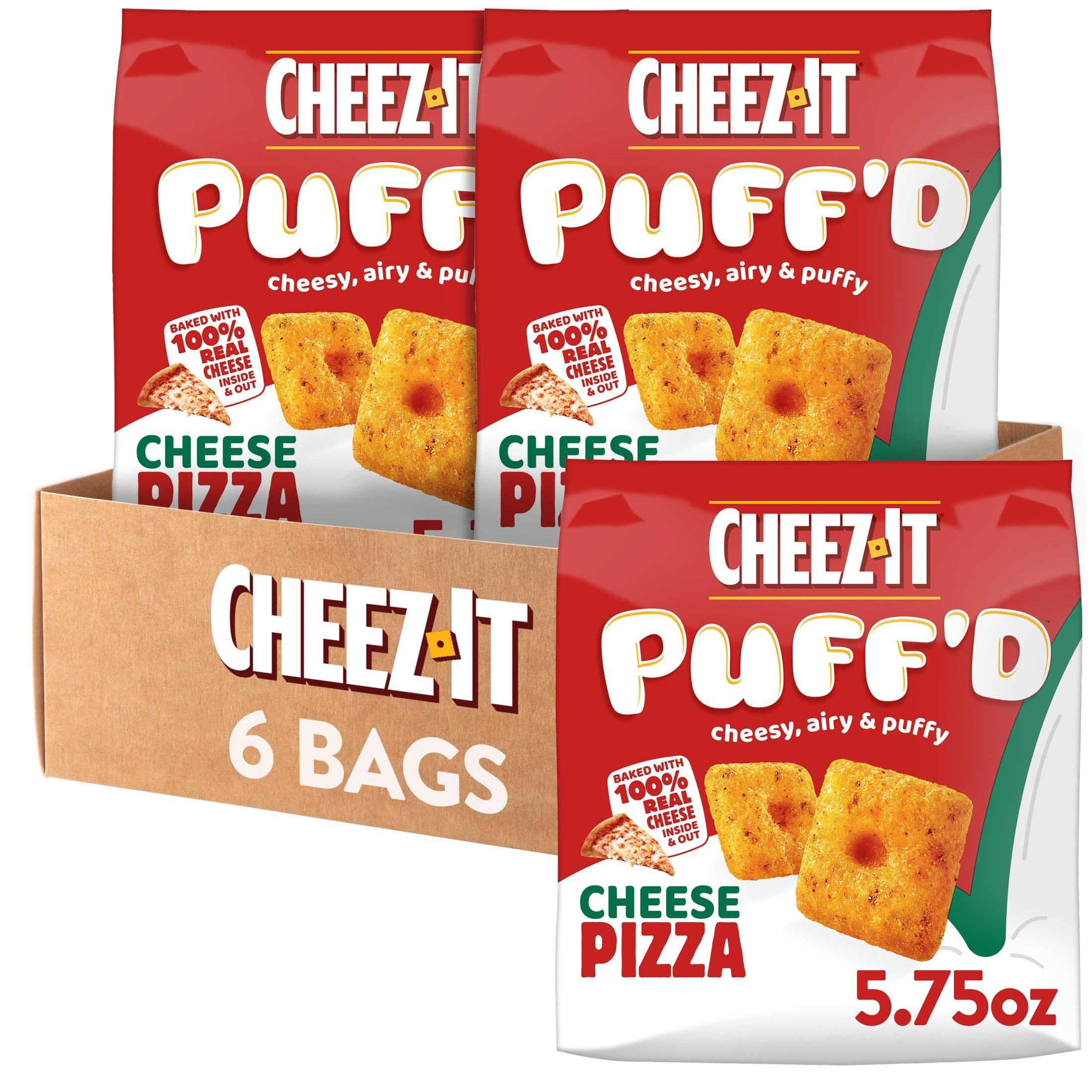 (6 pack) Cheez-It Puff'd Cheese Pizza Cheesy Baked Snacks, Puffed Snack Crackers, 5.75 oz