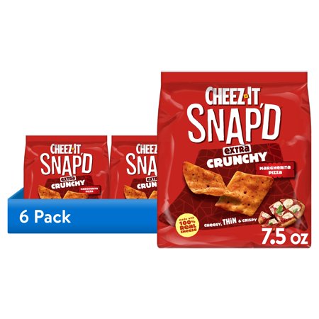 (6 pack) Cheez-It Snap'd Extra Crunchy Margherita Pizza Cheesy Baked Snacks, Thin Crisps, 7.5 oz