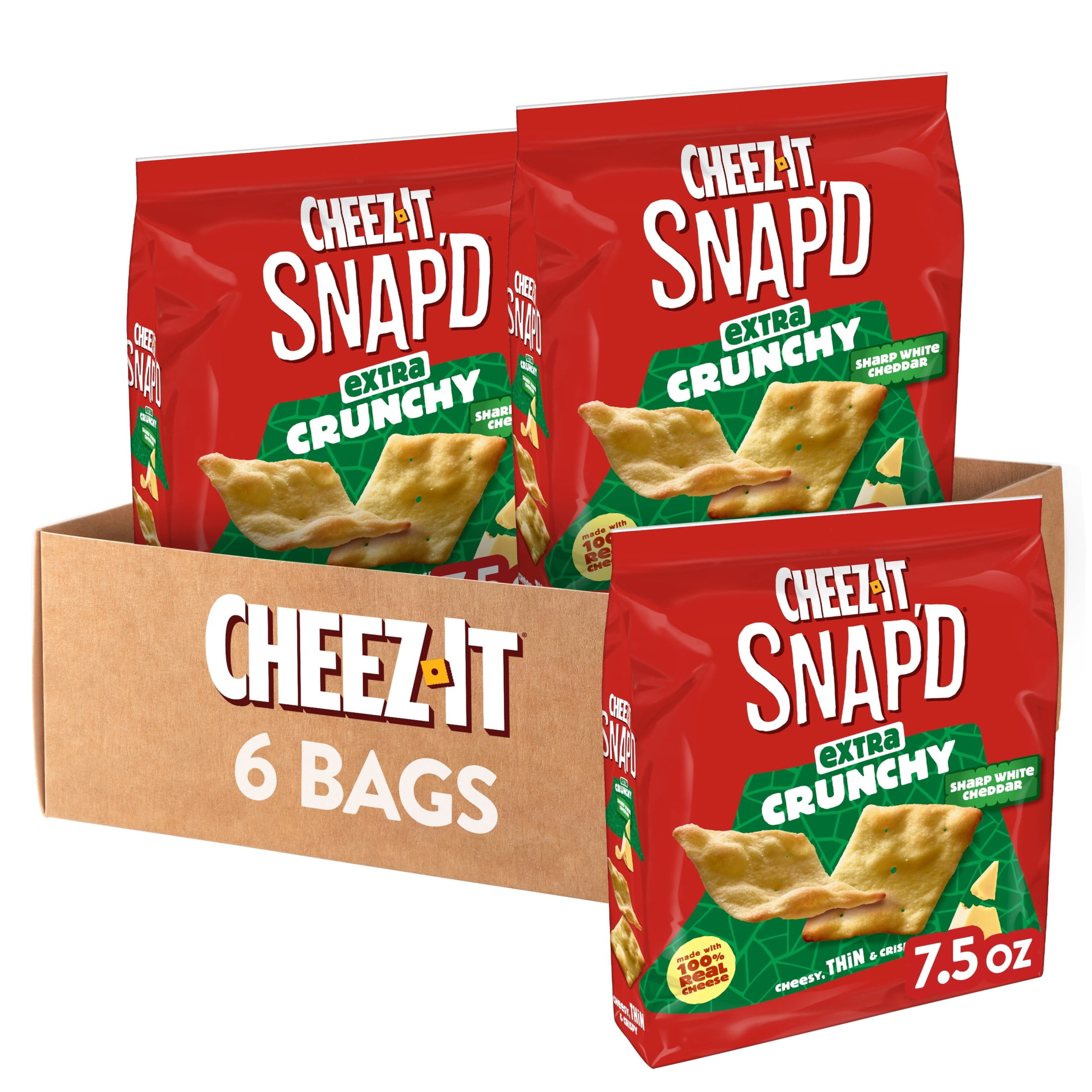 6 pack) Cheez-It Snap'd Sharp White Cheddar Cheesy Baked Chips
