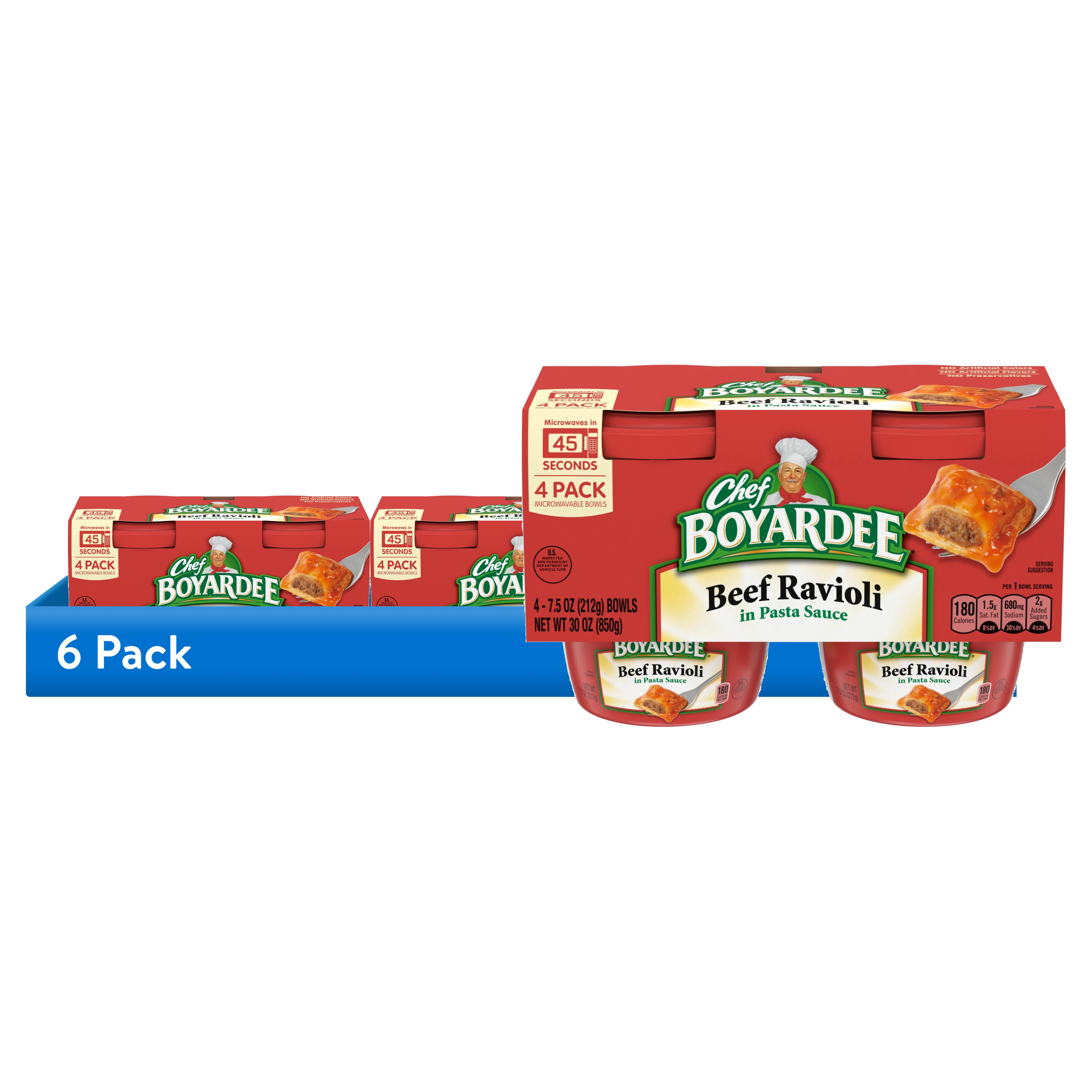 (6 pack) Chef Boyardee Beef Ravioli in Pasta Sauce, Microwavable Meal, 7.5 oz. Bowl, 4-Count