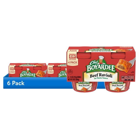 (6 pack) Chef Boyardee Beef Ravioli in Pasta Sauce, Microwavable Meal, 7.5 oz. Bowl, 4-Count