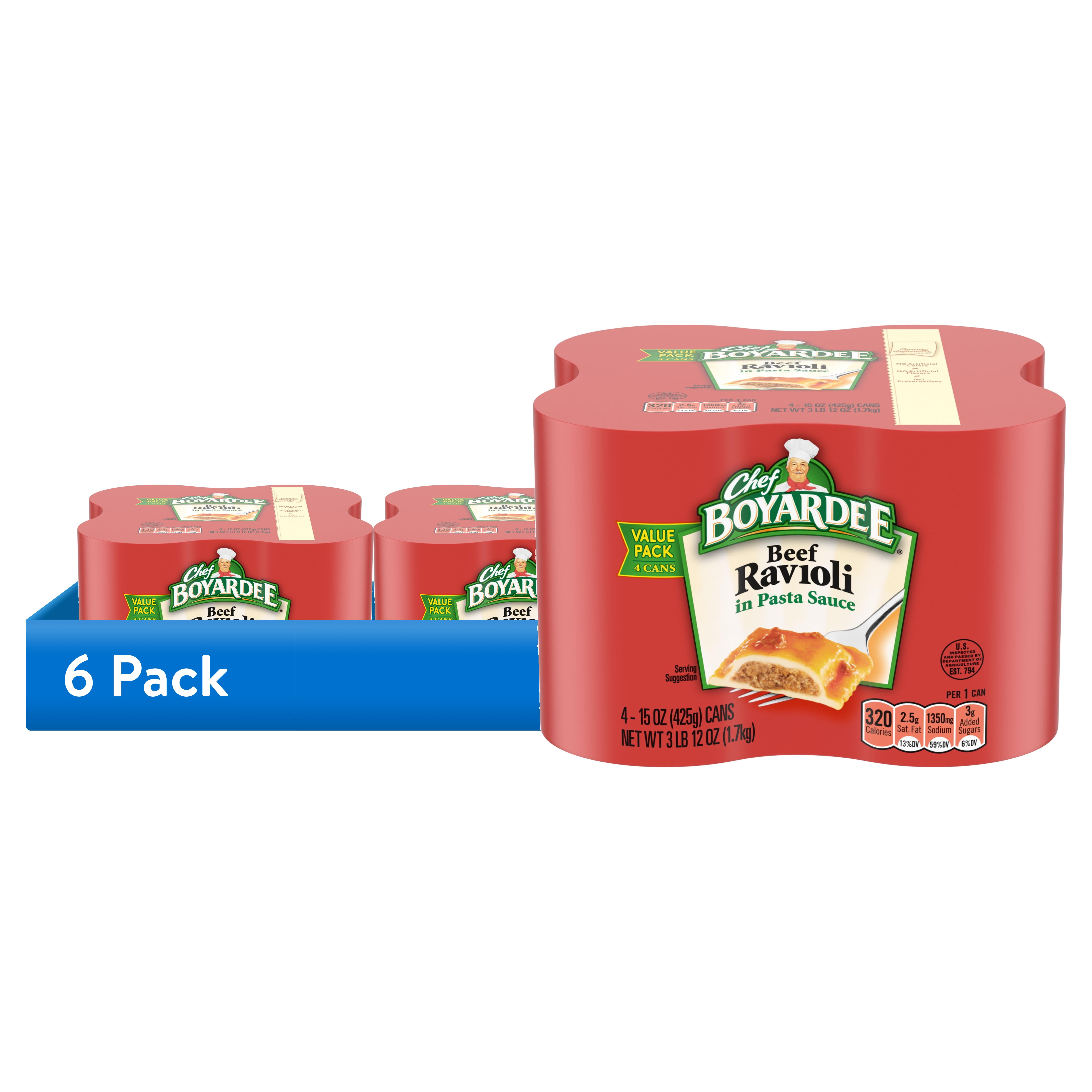 (6 pack) Chef Boyardee Beef Ravioli in Pasta Sauce, Ready-to-Eat Meal, 15 oz. Can (Pack of 4)
