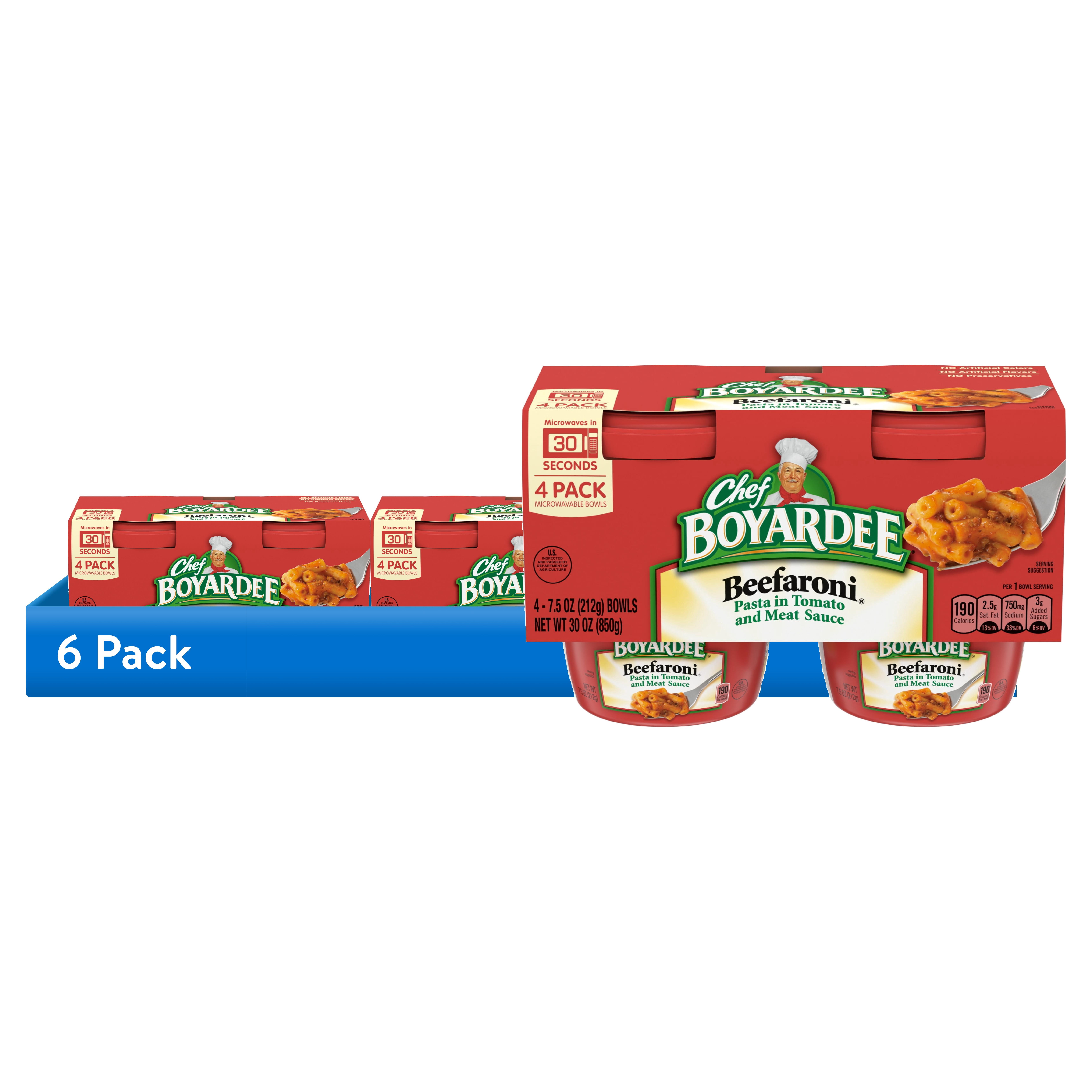 (6 pack) Chef Boyardee Beefaroni in Tomato and Meat Sauce, Microwavable Meal, 7.5 oz. Bowl , 4-Count