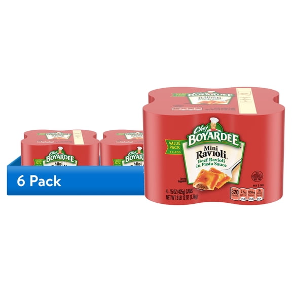 (6 pack) Chef Boyardee Mini Ravioli, Beef Ravioli in Pasta Sauce, Ready-to-Eat Meal, 15 oz. Can (Pack of 4)