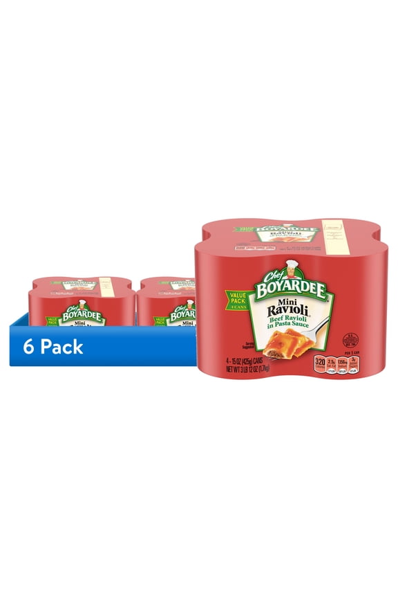 (6 pack) Chef Boyardee Mini Ravioli, Beef Ravioli in Pasta Sauce, Ready-to-Eat Meal, 15 oz. Can (Pack of 4)