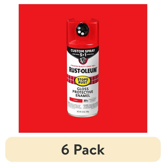 (6 pack) Cherry, Rust-Oleum Stops Rust Custom Sprays 5 in 1 Gloss Spray Paint-376889, 12 oz