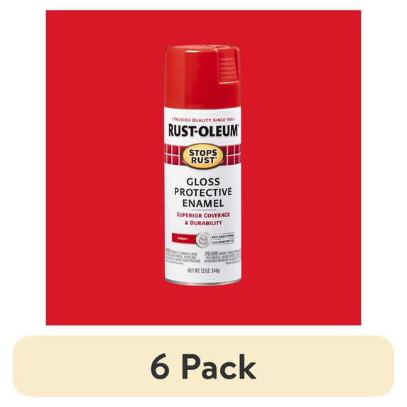 (6 pack) Cherry, Rust-Oleum Stops Rust Protective Enamel Gloss Spray Paint-248568, 12 oz