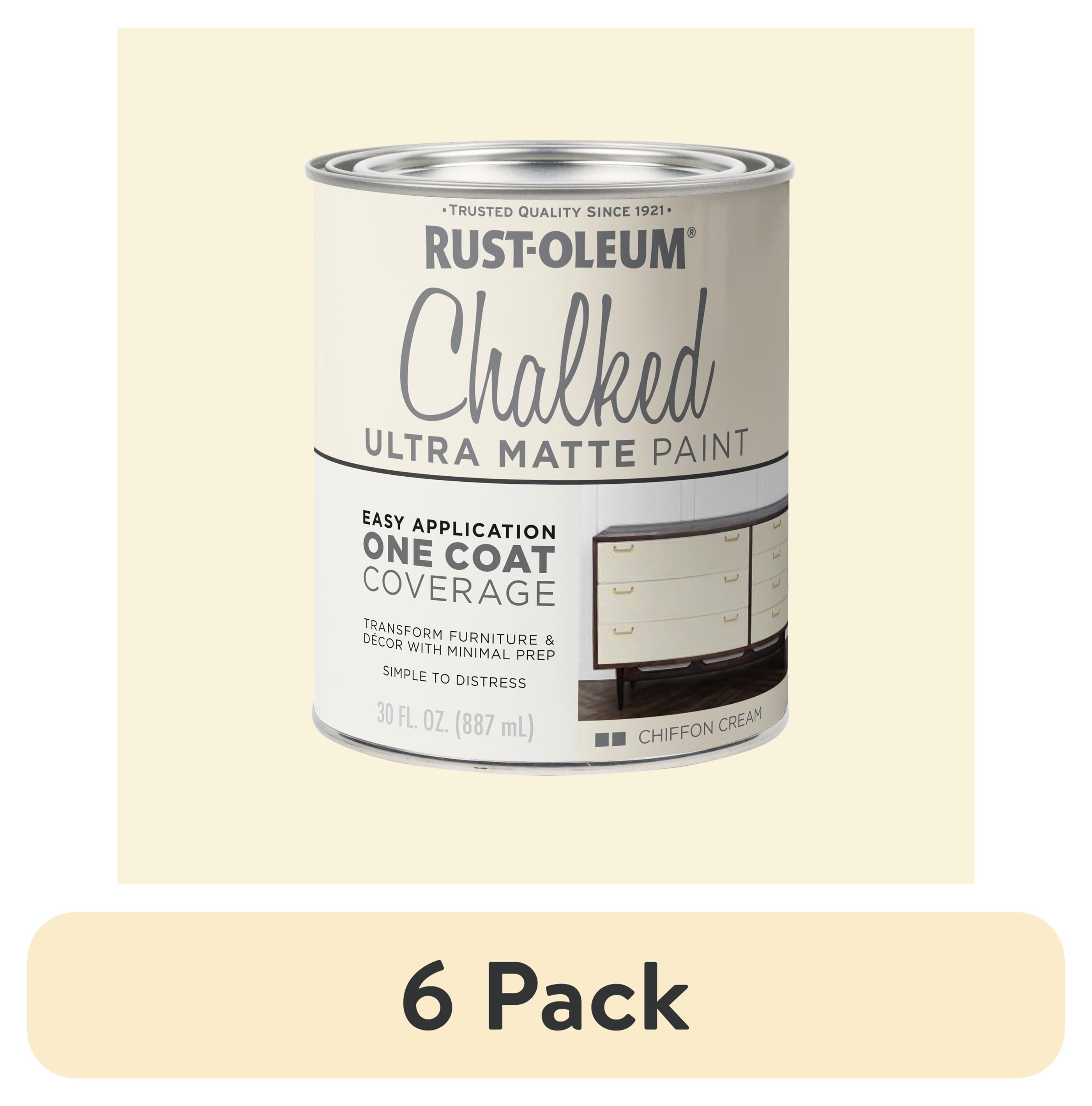 (6 pack) Chiffon Cream, Rust-Oleum Chalked Ultra Matte Paint, Quart