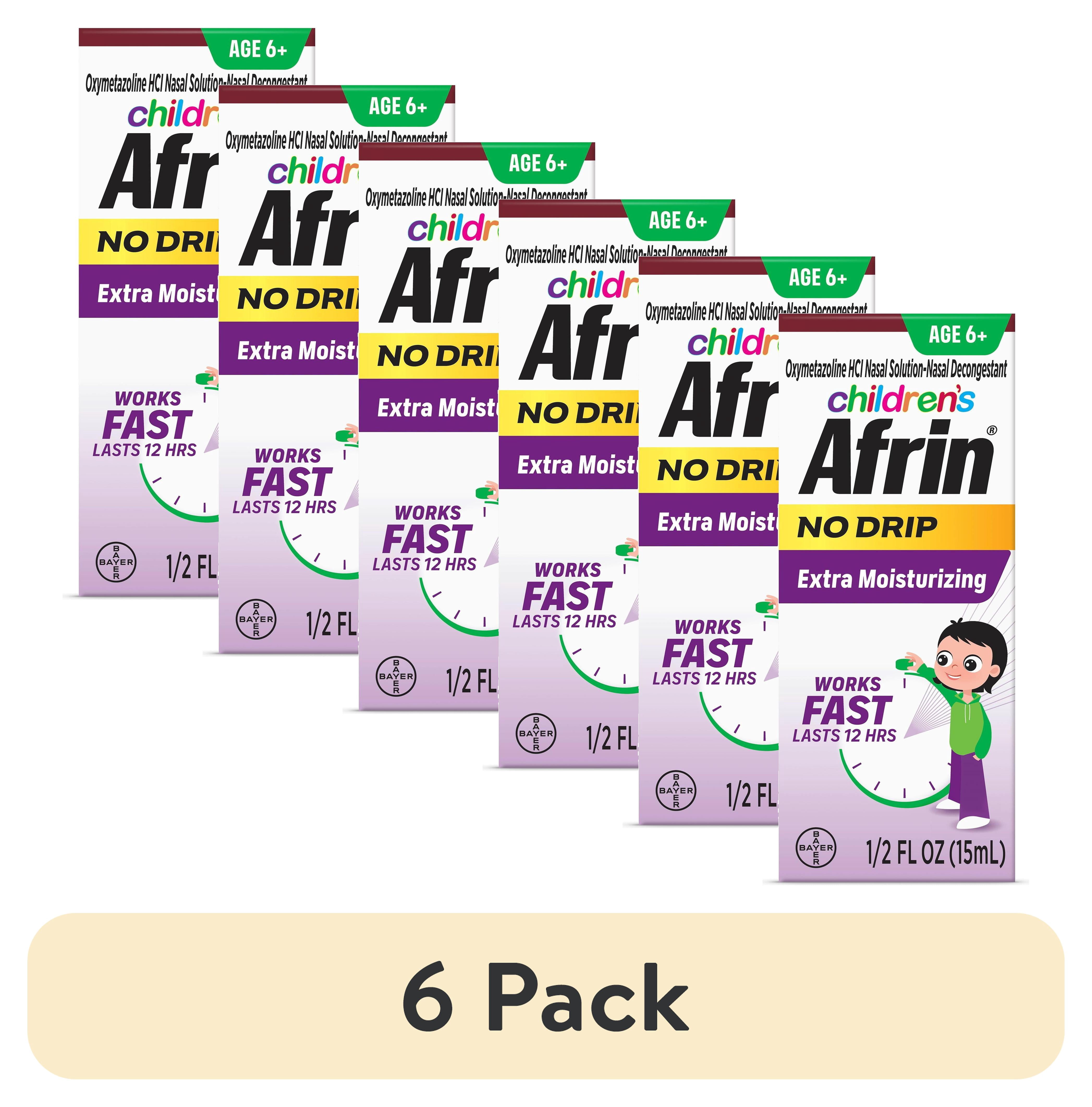 (6 pack) Children's Afrin No Drip Extra Moisturizing 12 Hour Stuffy Nose Nasal Spray, Ages 6+, 15 ml