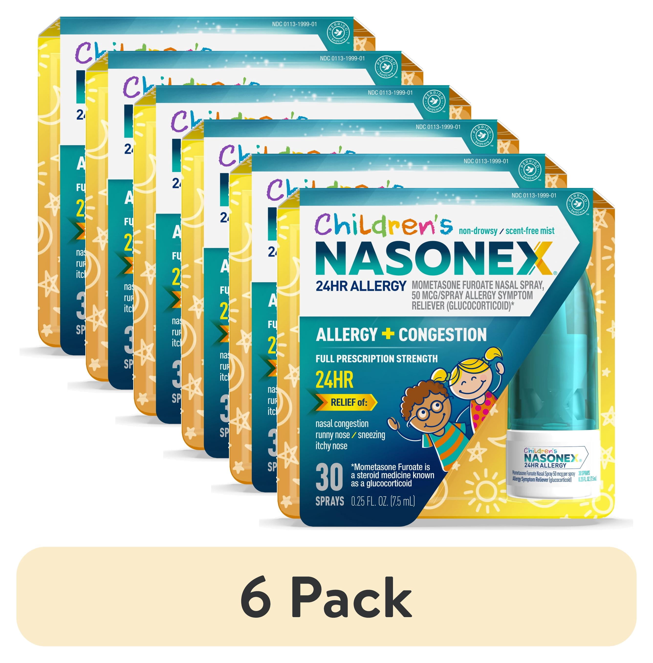 (6 pack) Children's Nasonex 24HR Allergy Nasal Spray, Non-Drowsy Relief for Kids, 7.5 ml