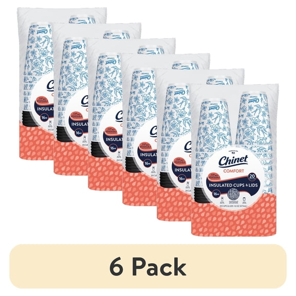 (6 pack) Chinet Comfort Premium Disposable Paper Hot Cups with Lids, 16 oz, 20 Count