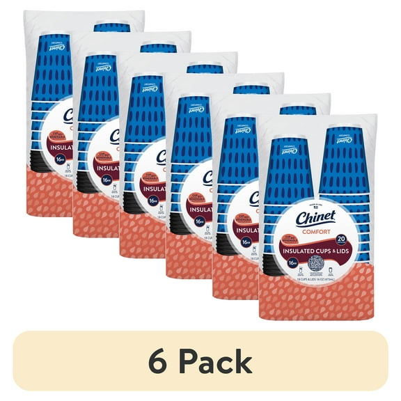 (6 pack) Chinet Comfort Premium Disposable Paper Hot Cups with Lids, 16 oz, 20 Count