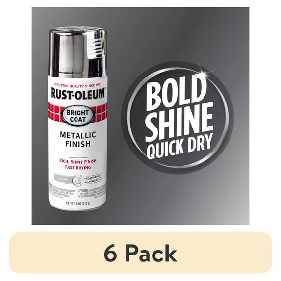 (6 pack) Chrome, Rust-Oleum Stops Rust Bright Coat Metallic Spray Paint-7718830, 11 oz