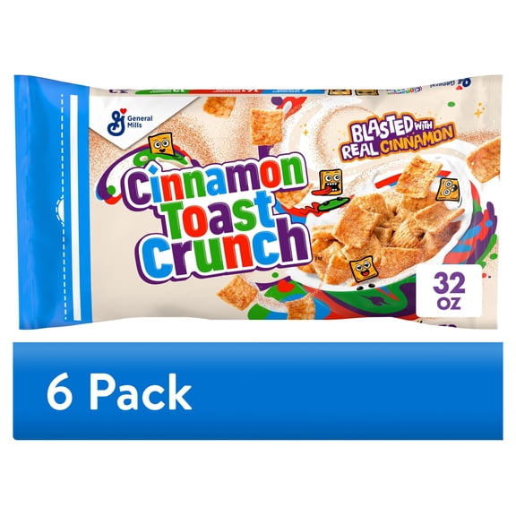(6 pack) Cinnamon Toast Crunch Breakfast Cereal, Crispy Cinnamon Cereal, Value Bag, 32 oz
