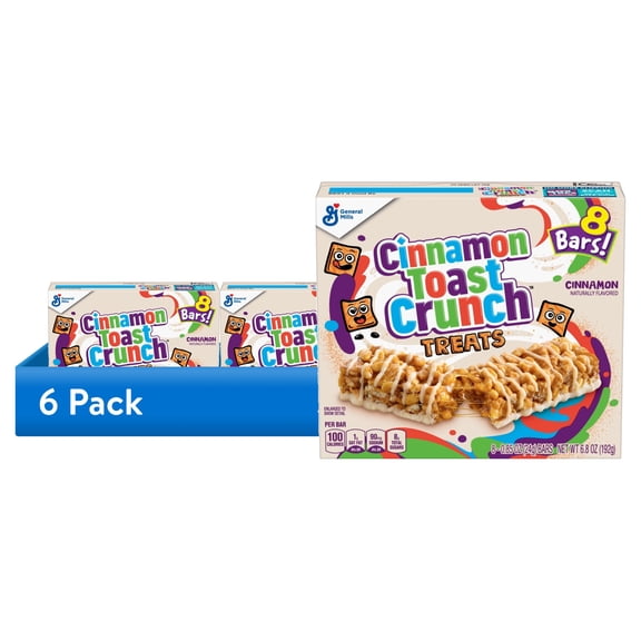(6 pack) Cinnamon Toast Crunch Cereal Treat Bars, Snack Bars, 8 Ct, 6.8 oz
