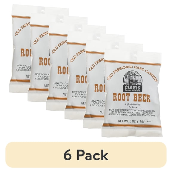(6 pack) Claey's Fat-Free Old Fashioned Root Beer Hard Candies, 6 Oz.