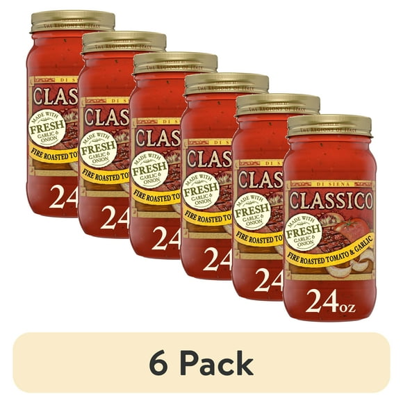 (6 pack) Classico Fire Roasted Tomato & Garlic Spaghetti Pasta Sauce, 24 oz. Jar