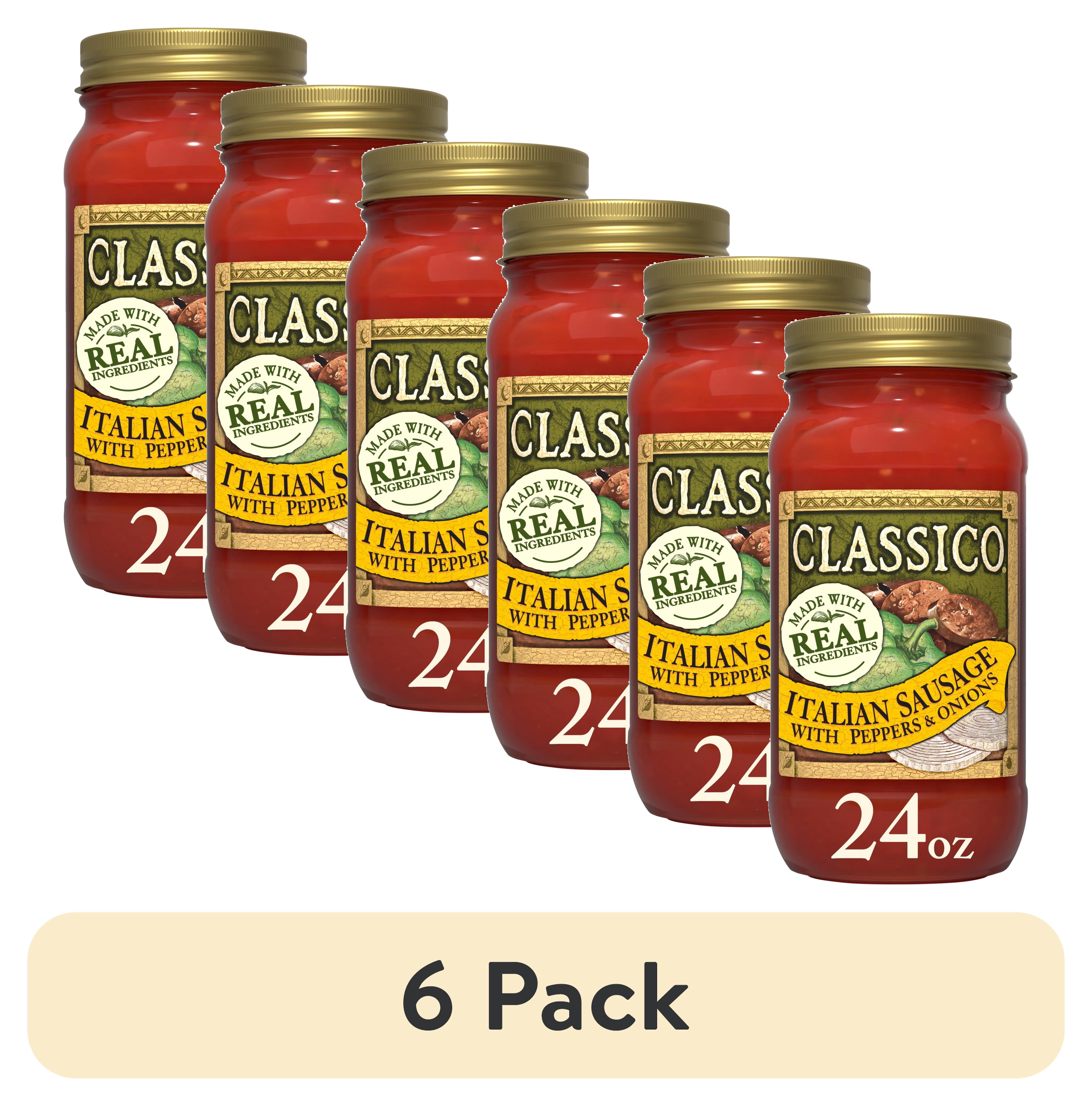 (6 pack) Classico Italian Sausage with Peppers & Onions Pasta Sauce, 24 oz Jar