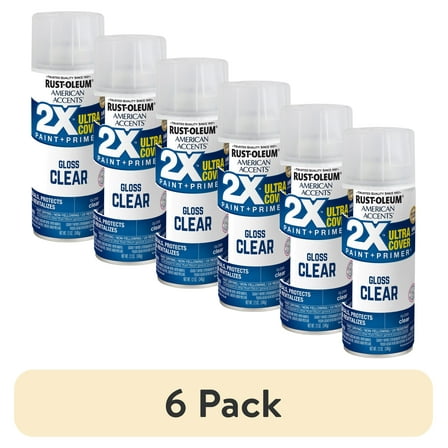 (6 pack) Clear, Rust-Oleum American Accents 2X Ultra Cover Gloss Spray Paint-327864, 12 oz