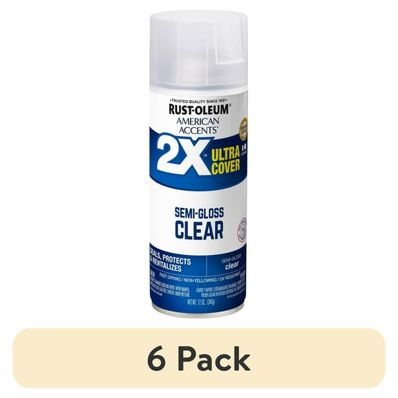 (6 pack) Clear, Rust-Oleum American Accents 2X Ultra Cover, Semi-Gloss Spray Paint-327865, 12 oz