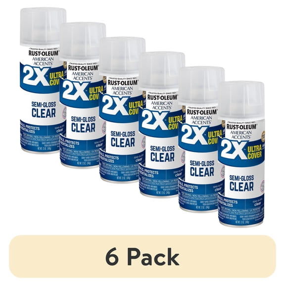 (6 pack) Clear, Rust-Oleum American Accents 2X Ultra Cover, Semi-Gloss Spray Paint-327865, 12 oz