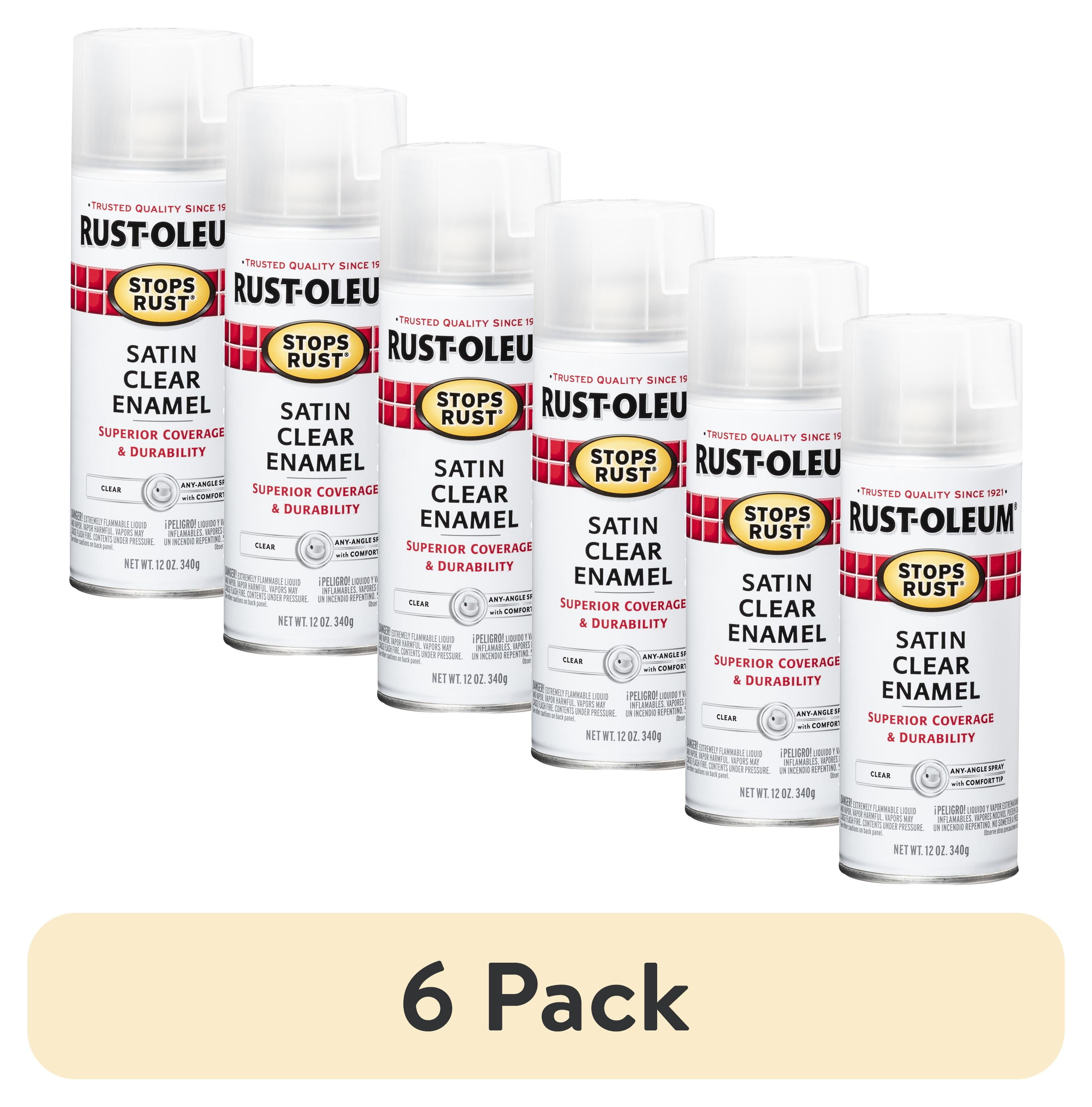 (6 pack) Clear, Rust-Oleum Stops Rust Protective Enamel Satin Spray Paint-285092, 12 oz