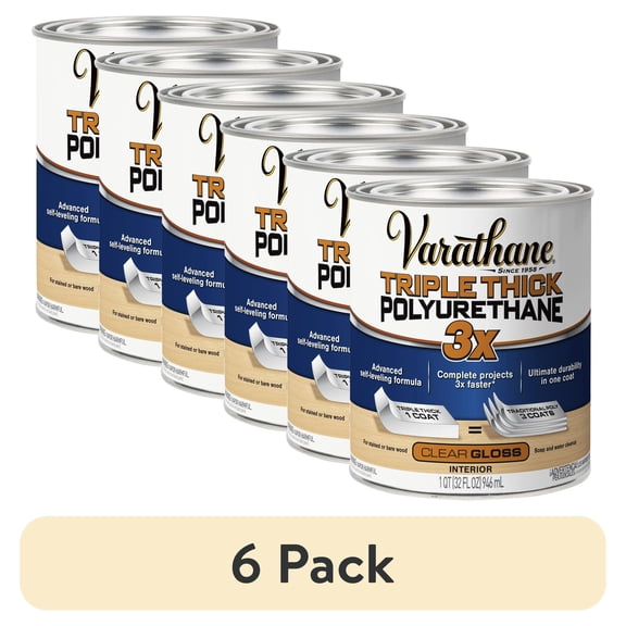(6 pack) Clear, Varathane Triple Thick Gloss Polyurethane-284470, Quart