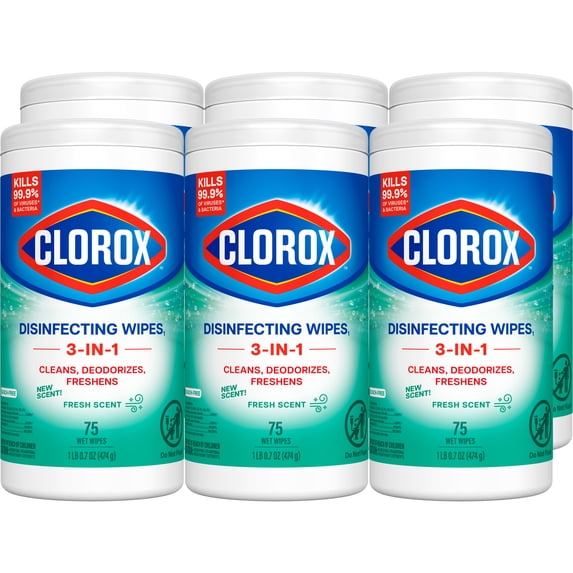 (6 pack) Clorox Disinfecting Wipes Bleach Free Cleaner Fresh Scent 75 Count Single Pack