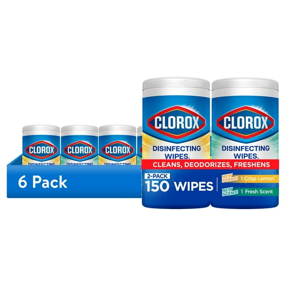 (6 pack) Clorox Disinfecting Wipes Value Pack, Bleach Free Cleaning Wipes, 75 Count Each, 2 Pack