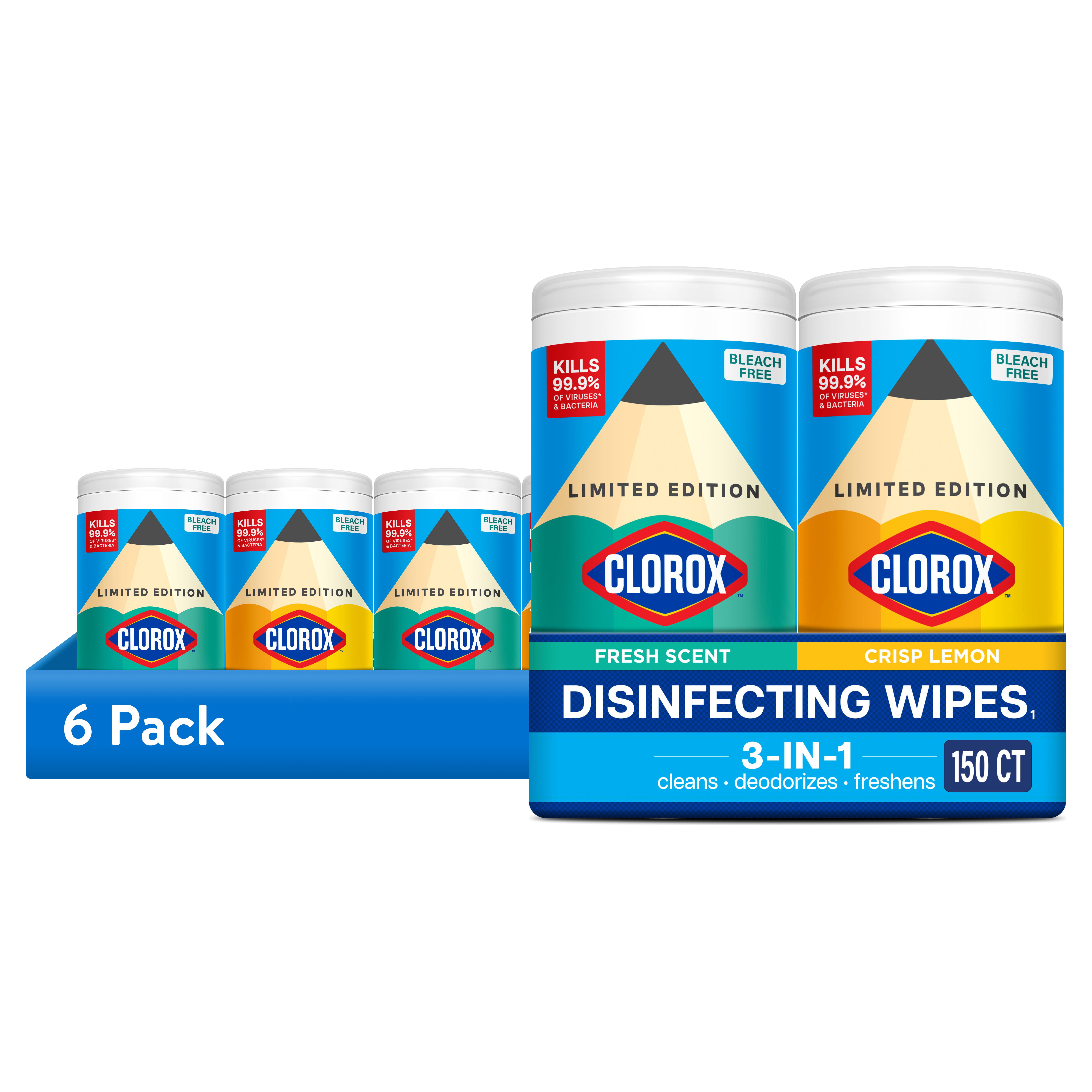 (6 pack) Clorox Disinfecting Cleaning Wipes Back to School Variety Pack, 75 Count Each, Pack of 2