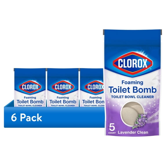 (6 pack) Clorox Foaming Toilet Bomb Toilet Bowl Cleaner, Bleach Free, Lavender Clean, 5 Count