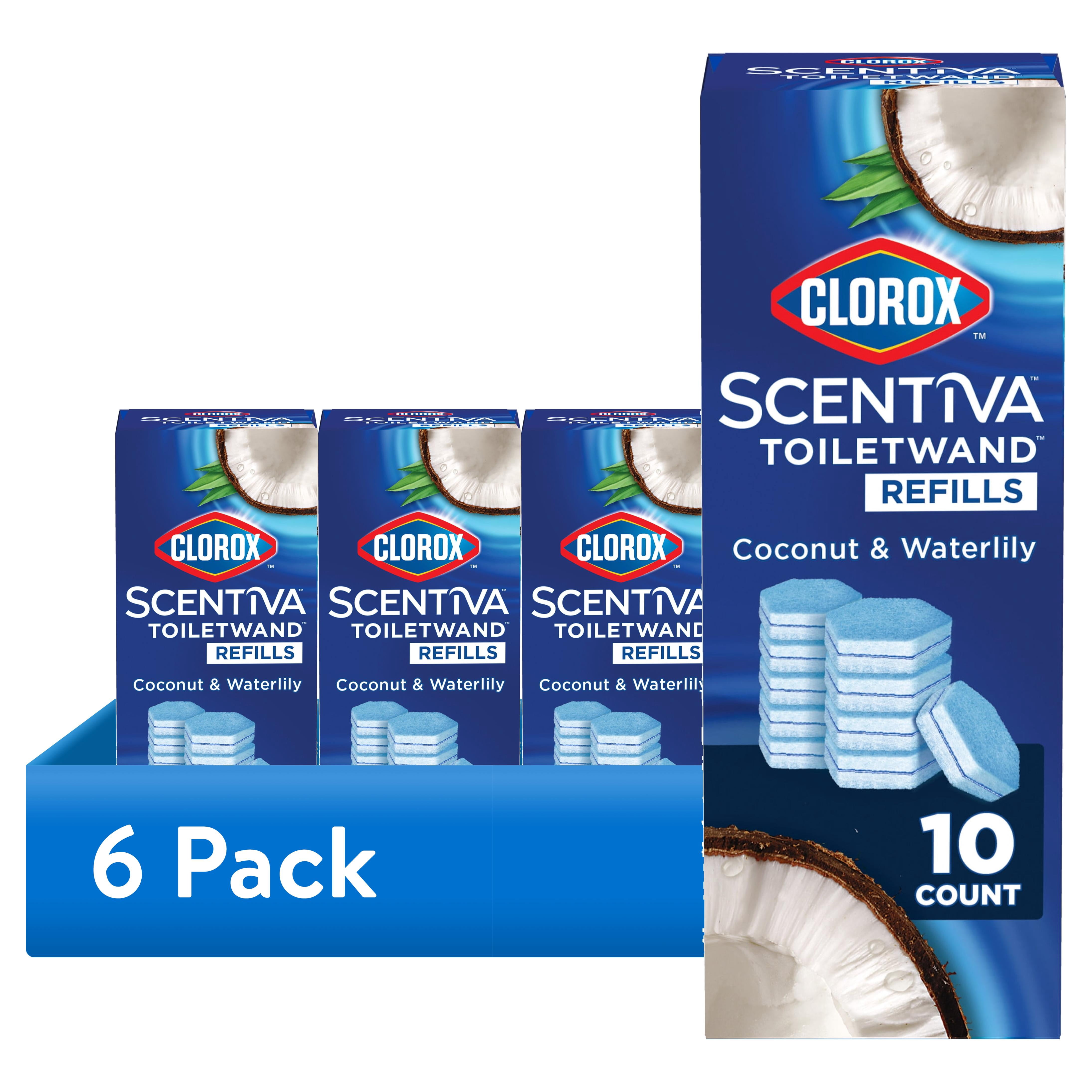 (6 pack) Clorox Scentiva ToiletWand Refills, Coconut and Waterlily, 10 Count